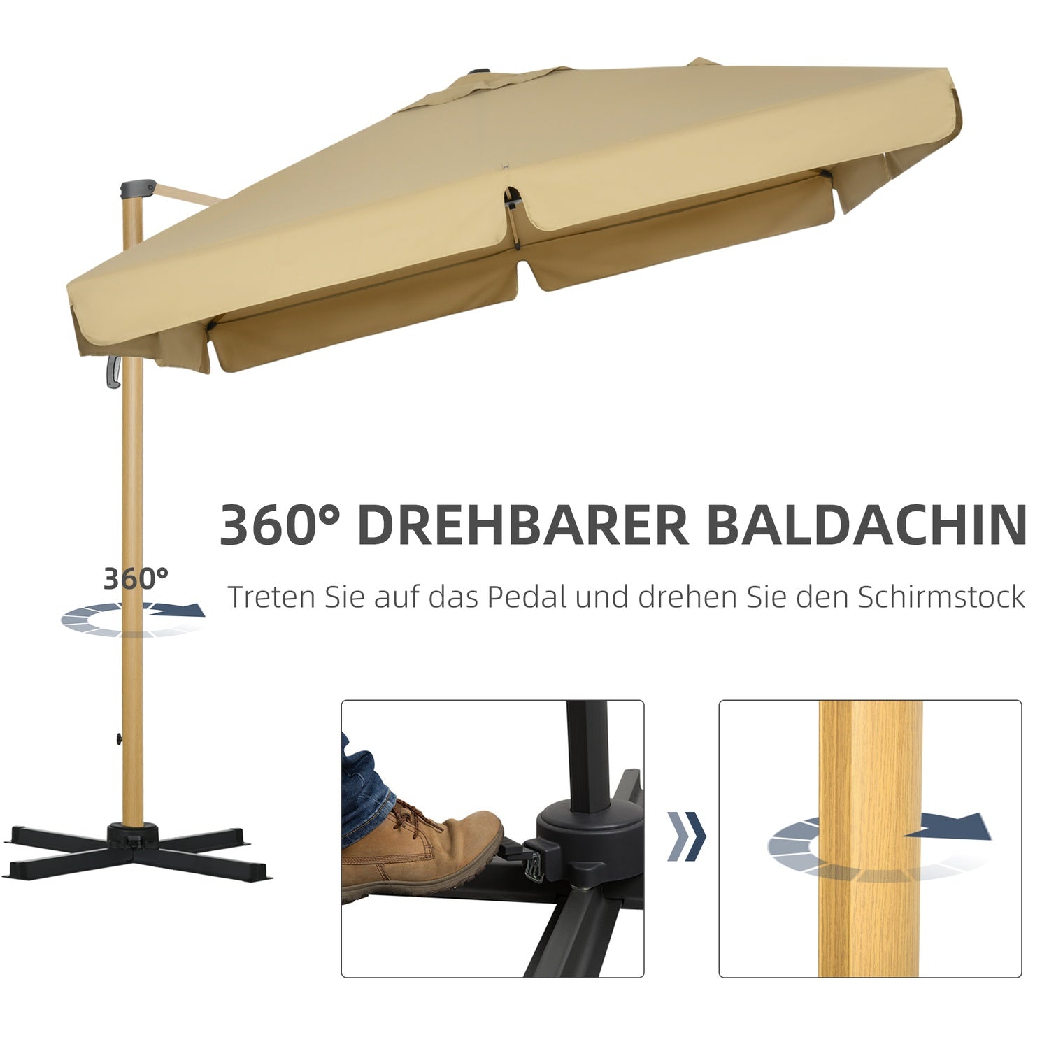 Square Cantilever Parasoll, Justerbar höjd, 295 cm, Khaki