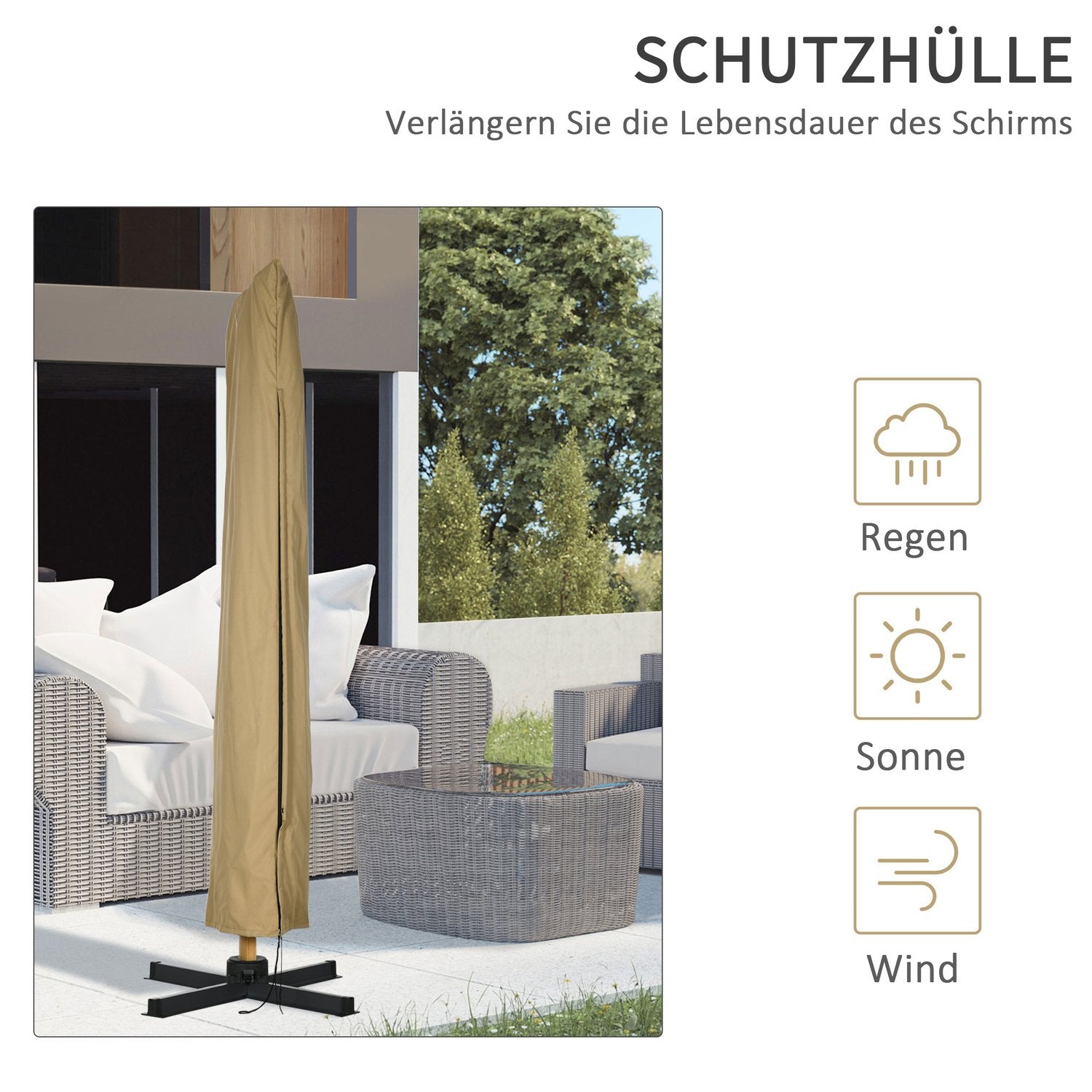 Square Cantilever Parasoll, Justerbar höjd, 295 cm, Khaki