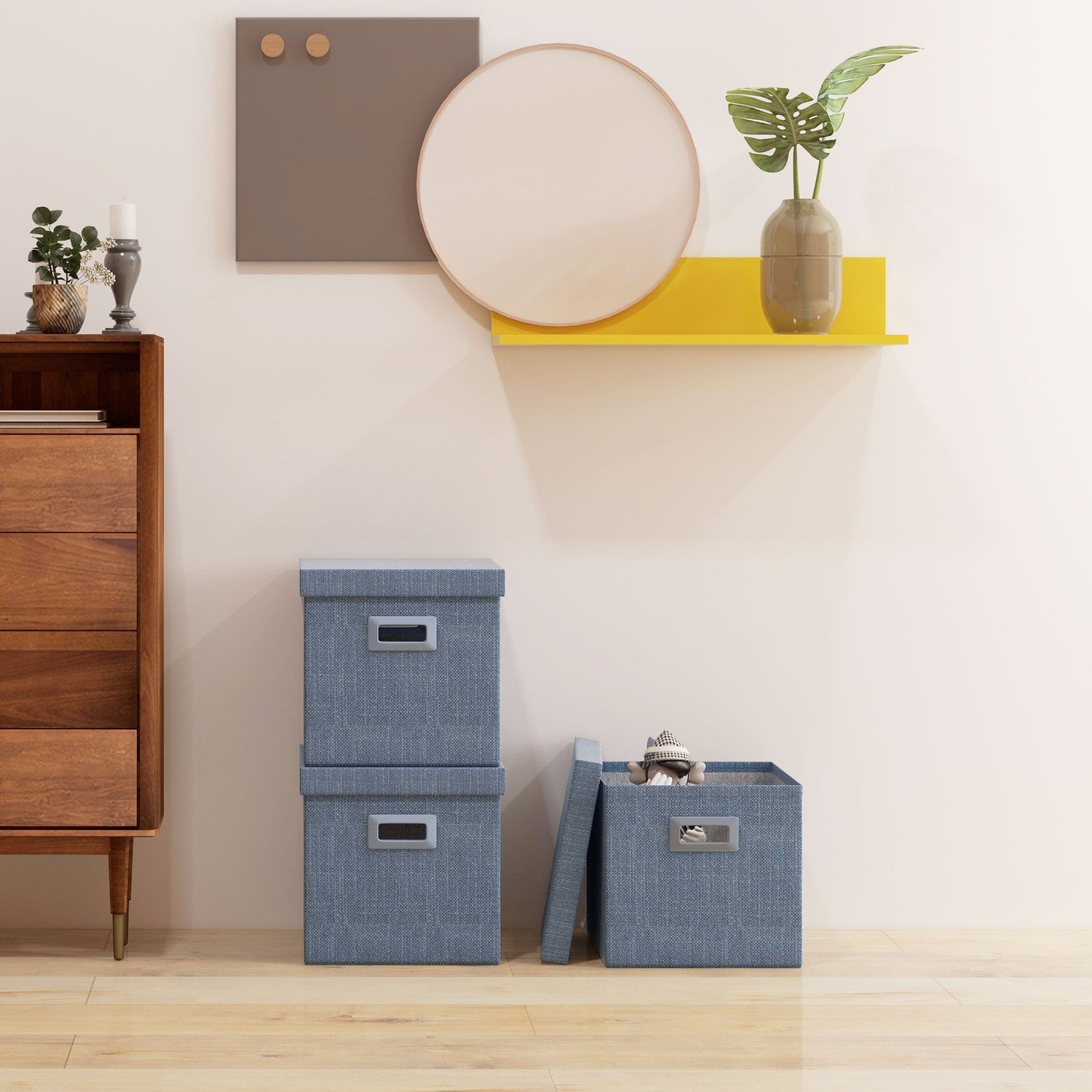 Stapelbara blå förvaringskuber Set om 3, hopfällbara – 30x30x29 cm