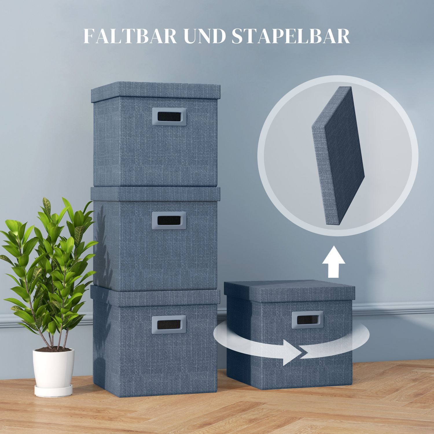 Stapelbara blå förvaringskuber Set om 3, hopfällbara – 30x30x29 cm