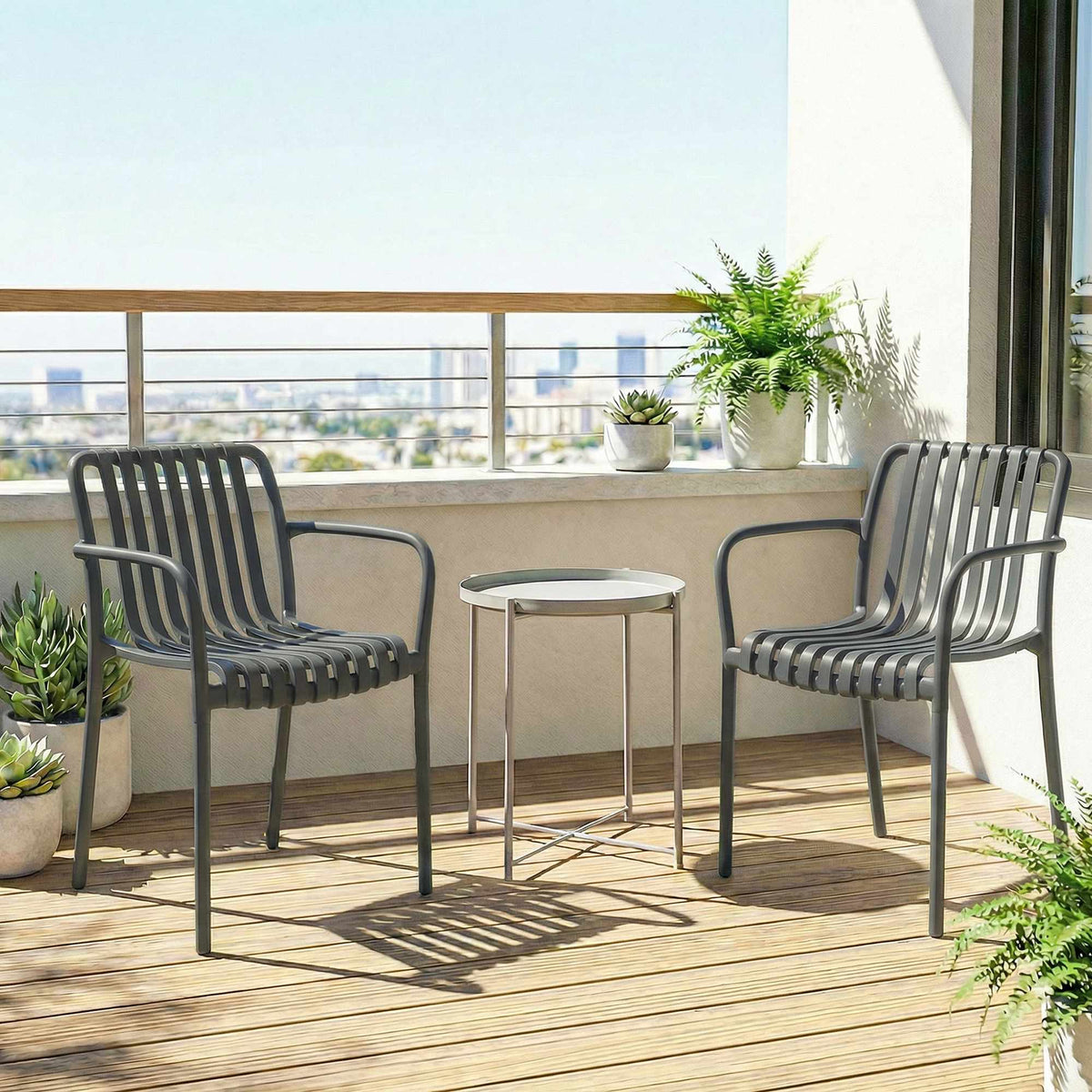 Sada 4 stohovatelných venkovních židlí, tmavě šedé, ergonomický design
