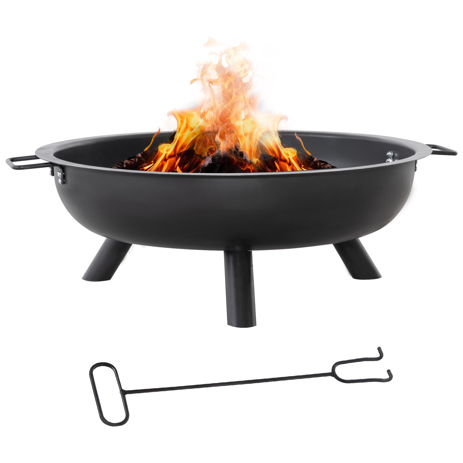 Steel Fire Pit Bowl med Poker – Rund, Svart, 79cm