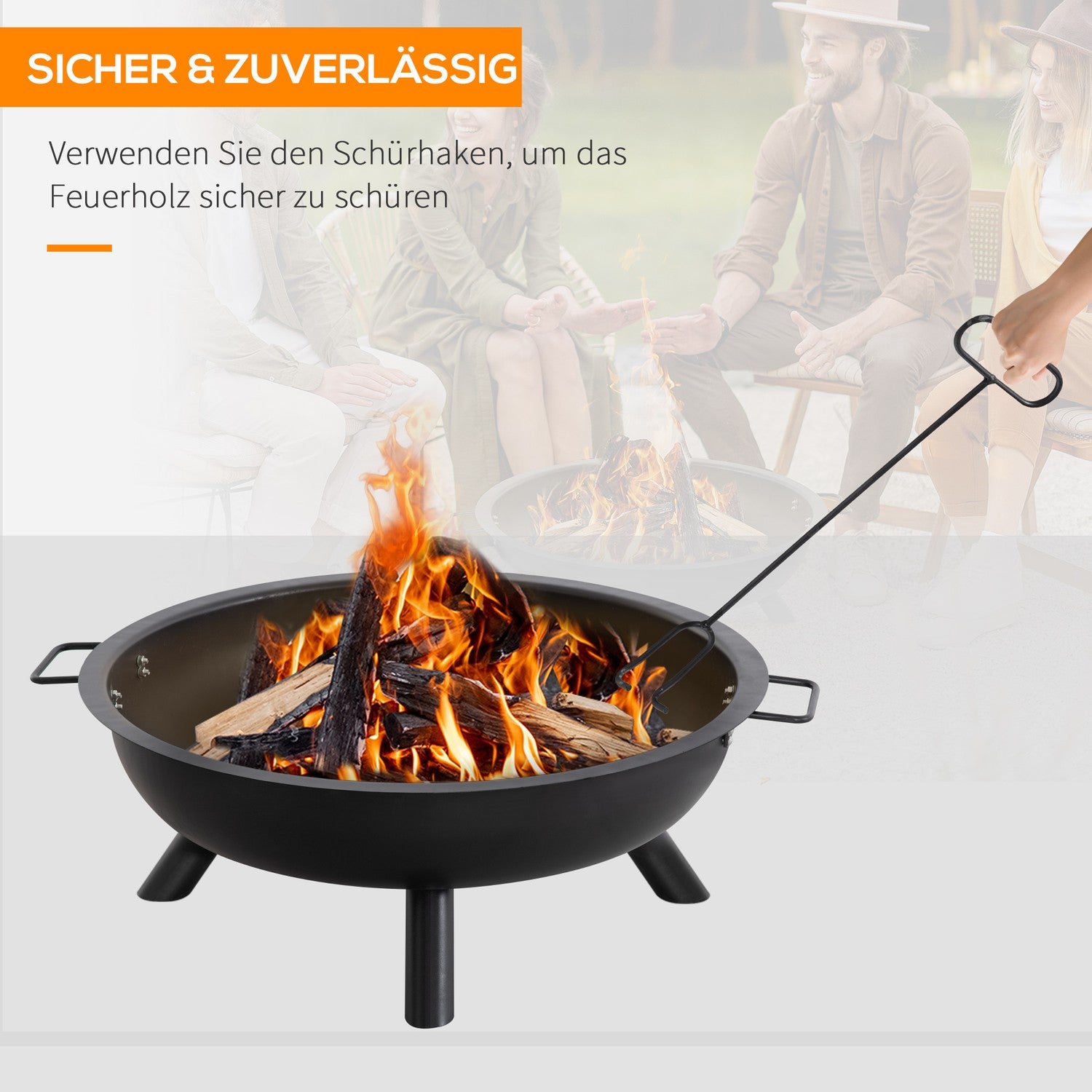 Steel Fire Pit Bowl med Poker – Rund, Svart, 79cm