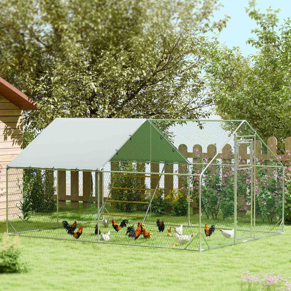 Ocelový kurník – UV ochrana, 300x400x195 cm, pro 12–18 kuřat