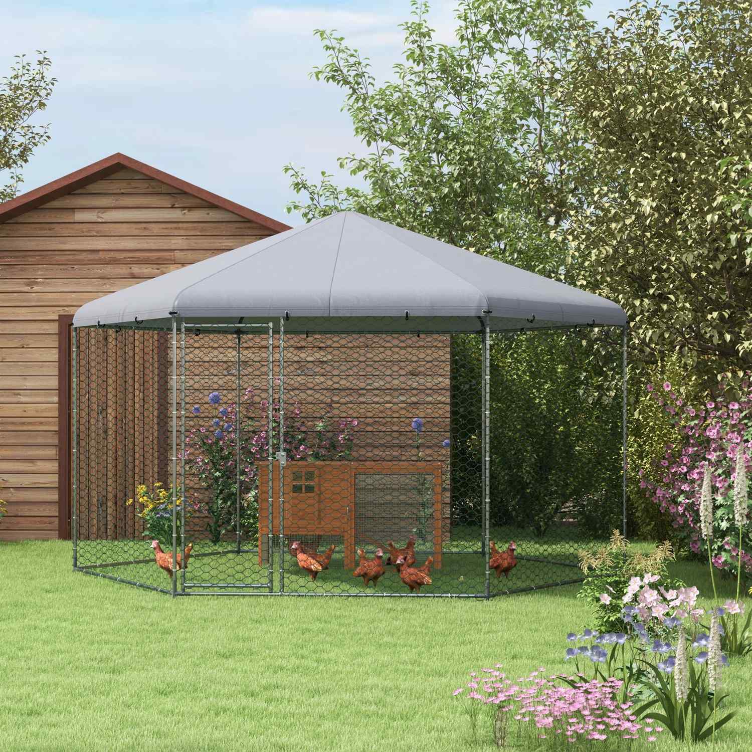 Stål hönshus med lock, dörr, för 10-15 kycklingar