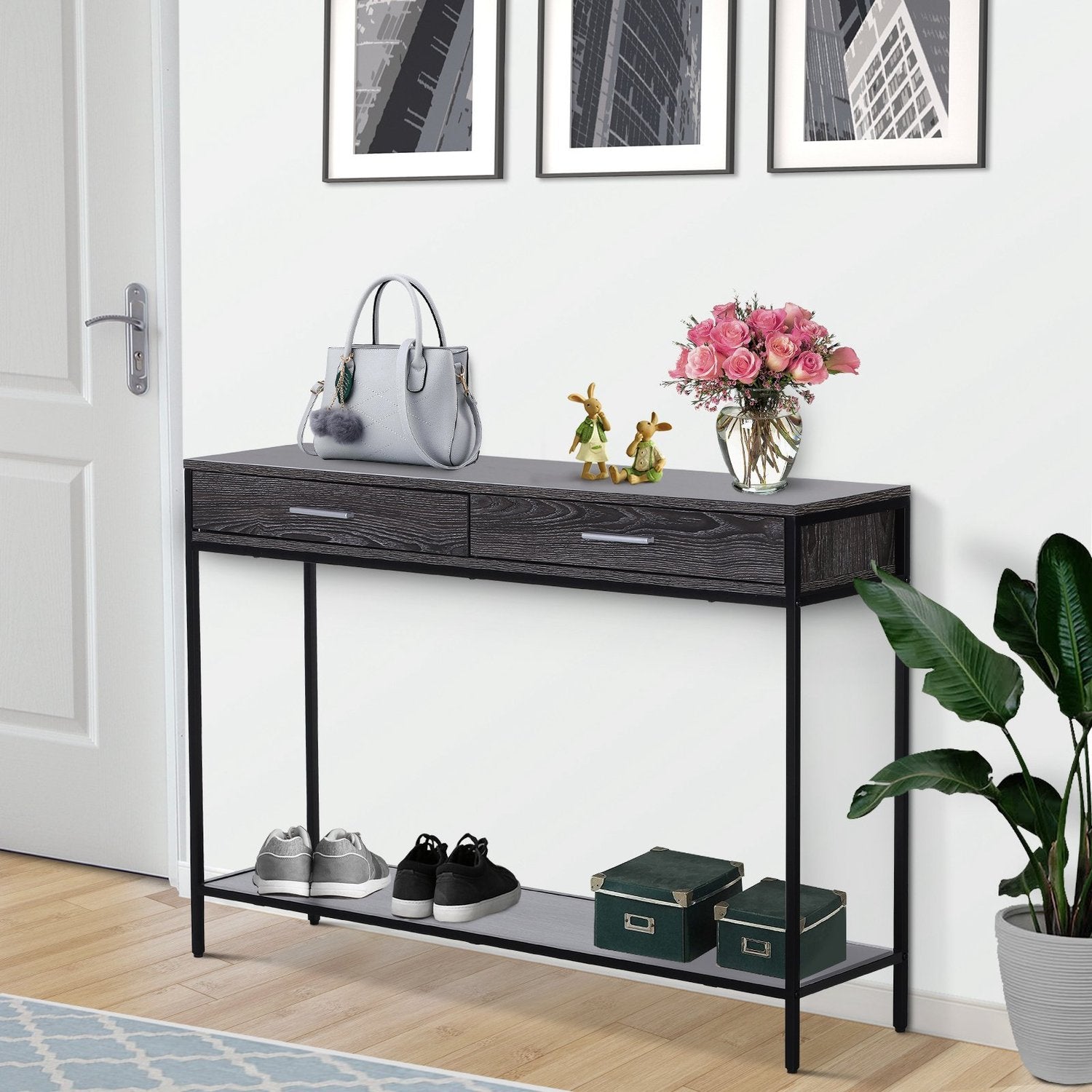 Stålkonsolbord med lådor och hylla, 120 x 30 x 81,5 cm
