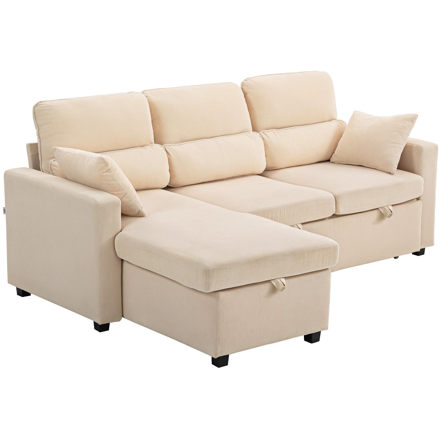 Ställbar L-formad bäddsoffa med förvaring, beige
