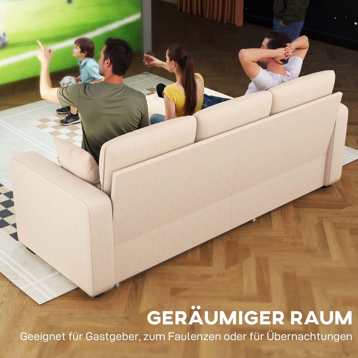 Ställbar L-formad bäddsoffa med förvaring, beige