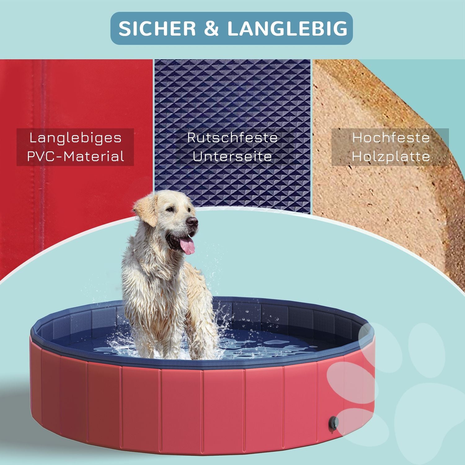 Stor PVC-paddlingpool för hund, Ø140x30 cm, Röd