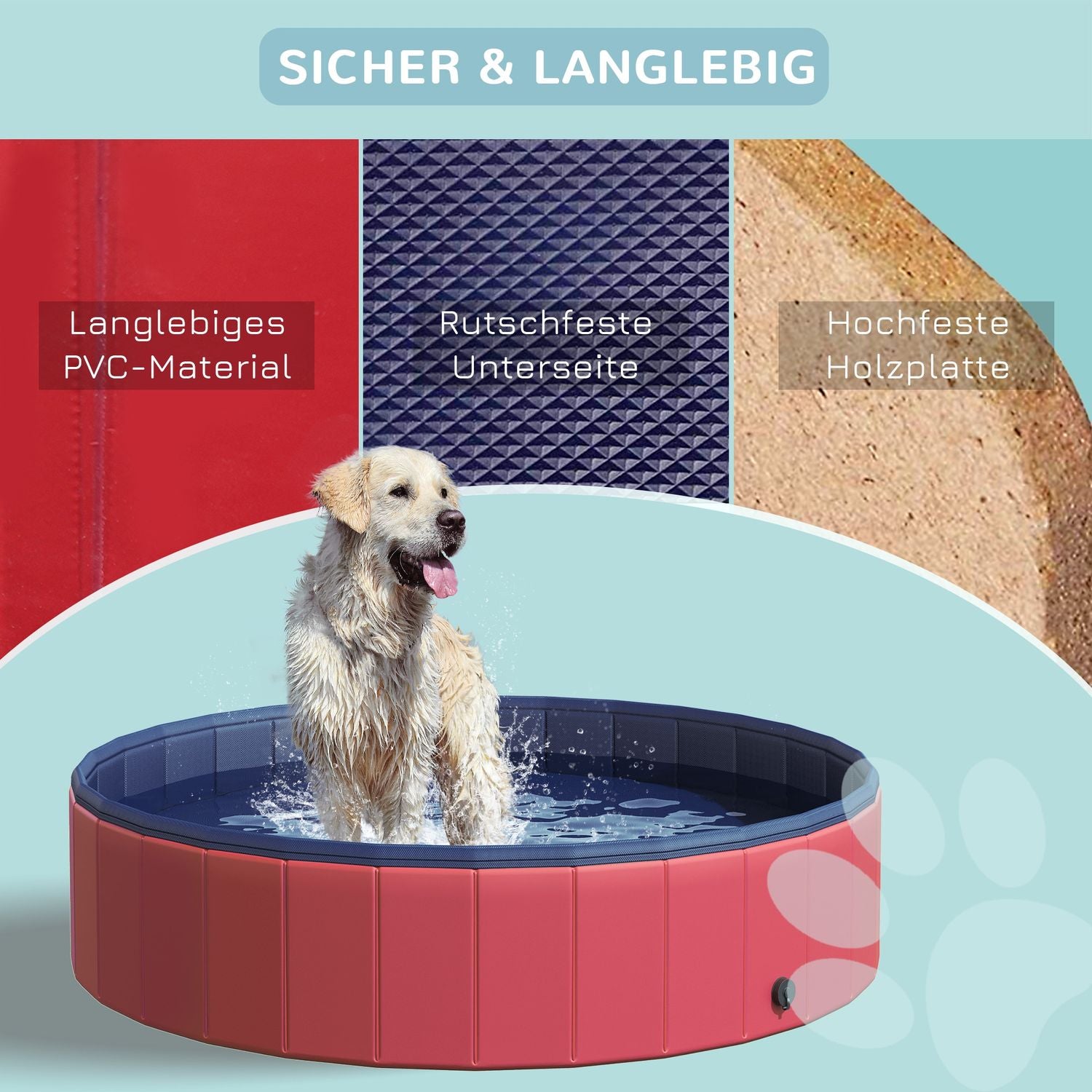 Stor PVC-paddlingpool för hund, Ø140x30 cm, Röd