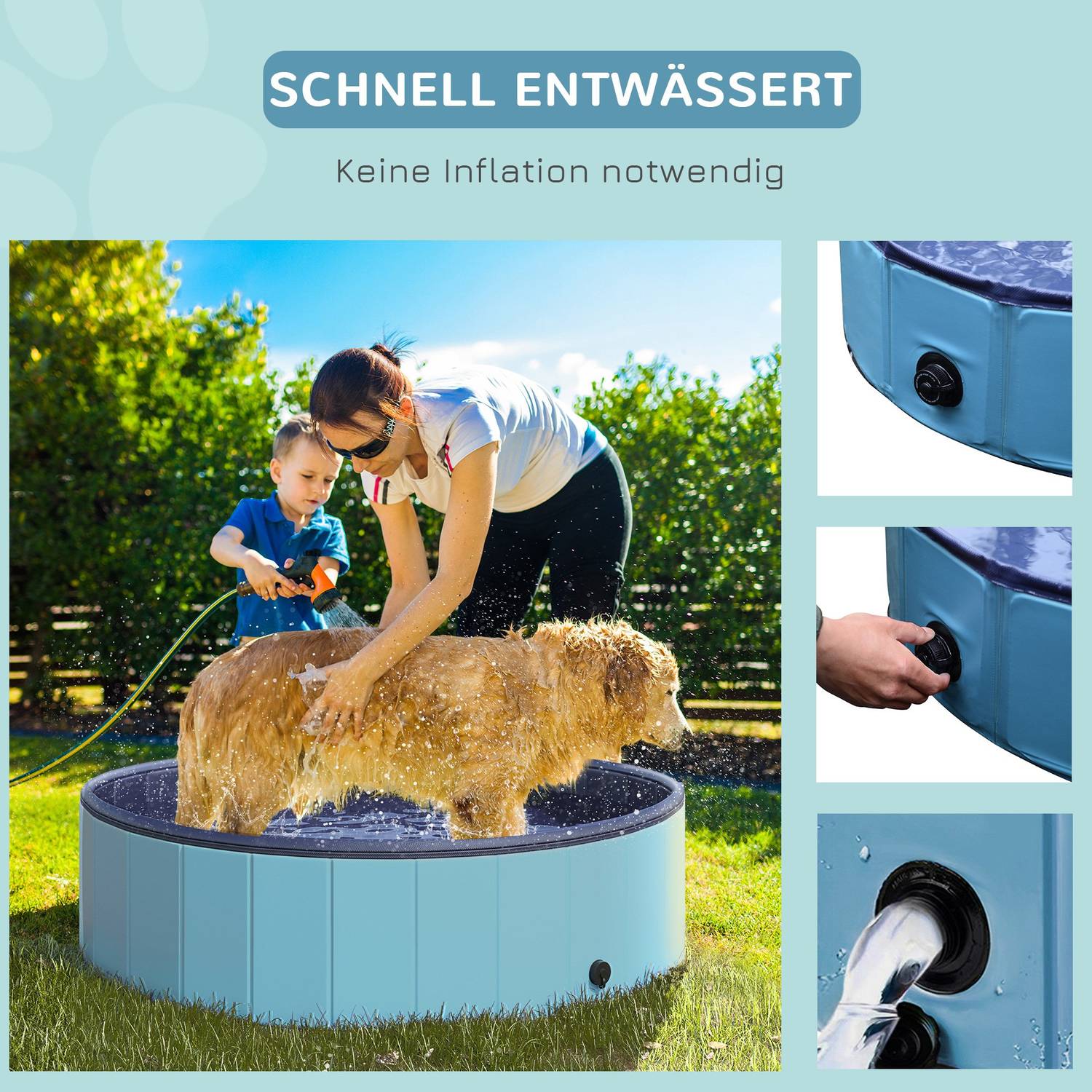 Stor hundpool, robust PVC/trä, 120x30 cm – Sommaravkylning