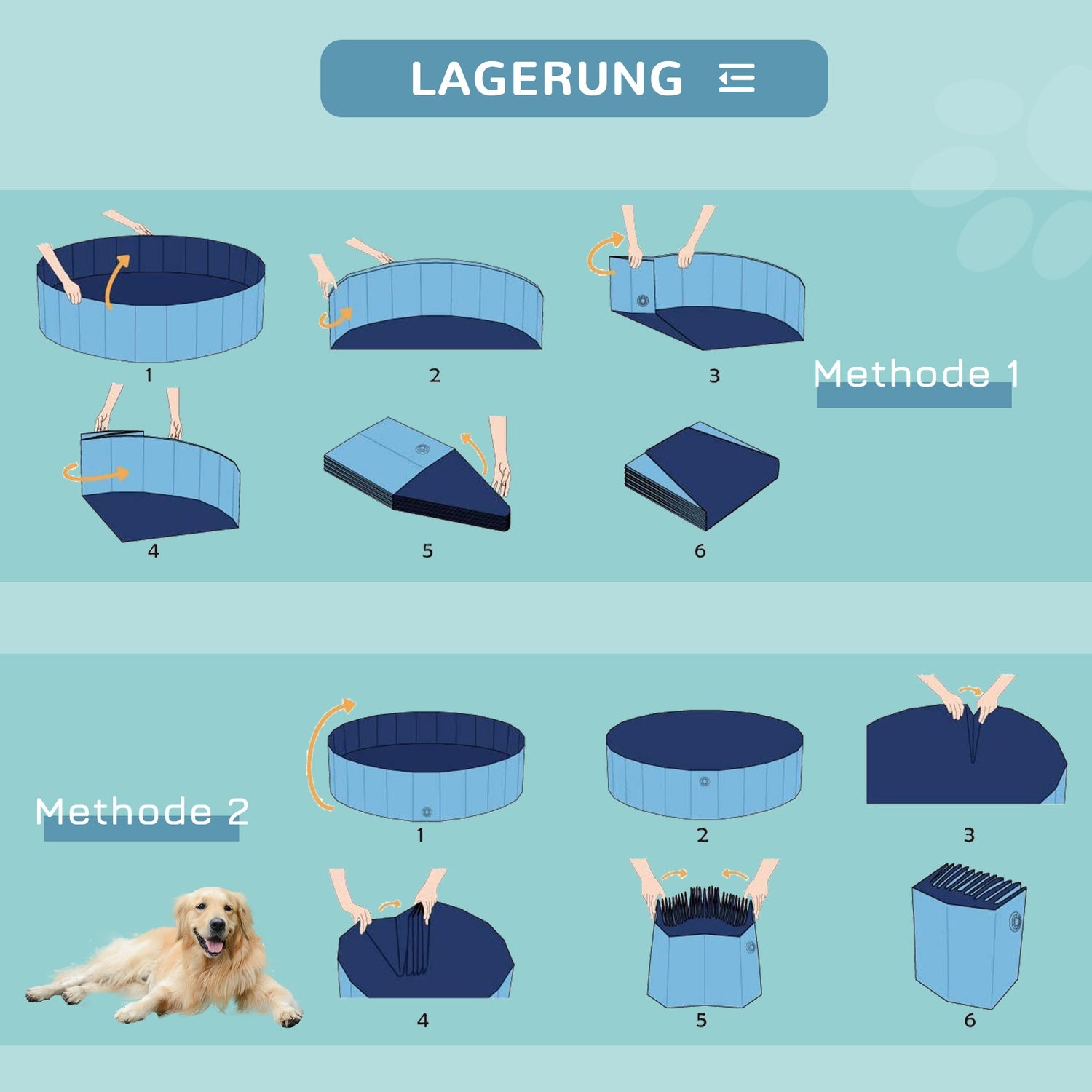 Stor hundpool, robust PVC/trä, 120x30 cm – Sommaravkylning