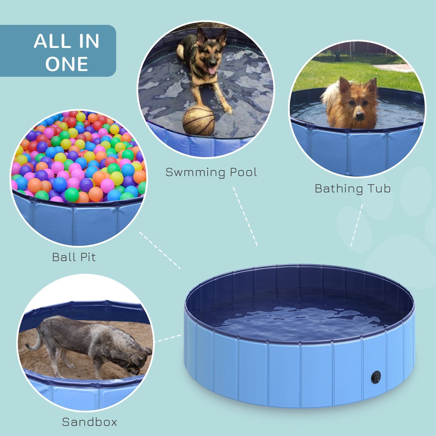Stor hundpool, robust PVC/trä, 120x30 cm – Sommaravkylning