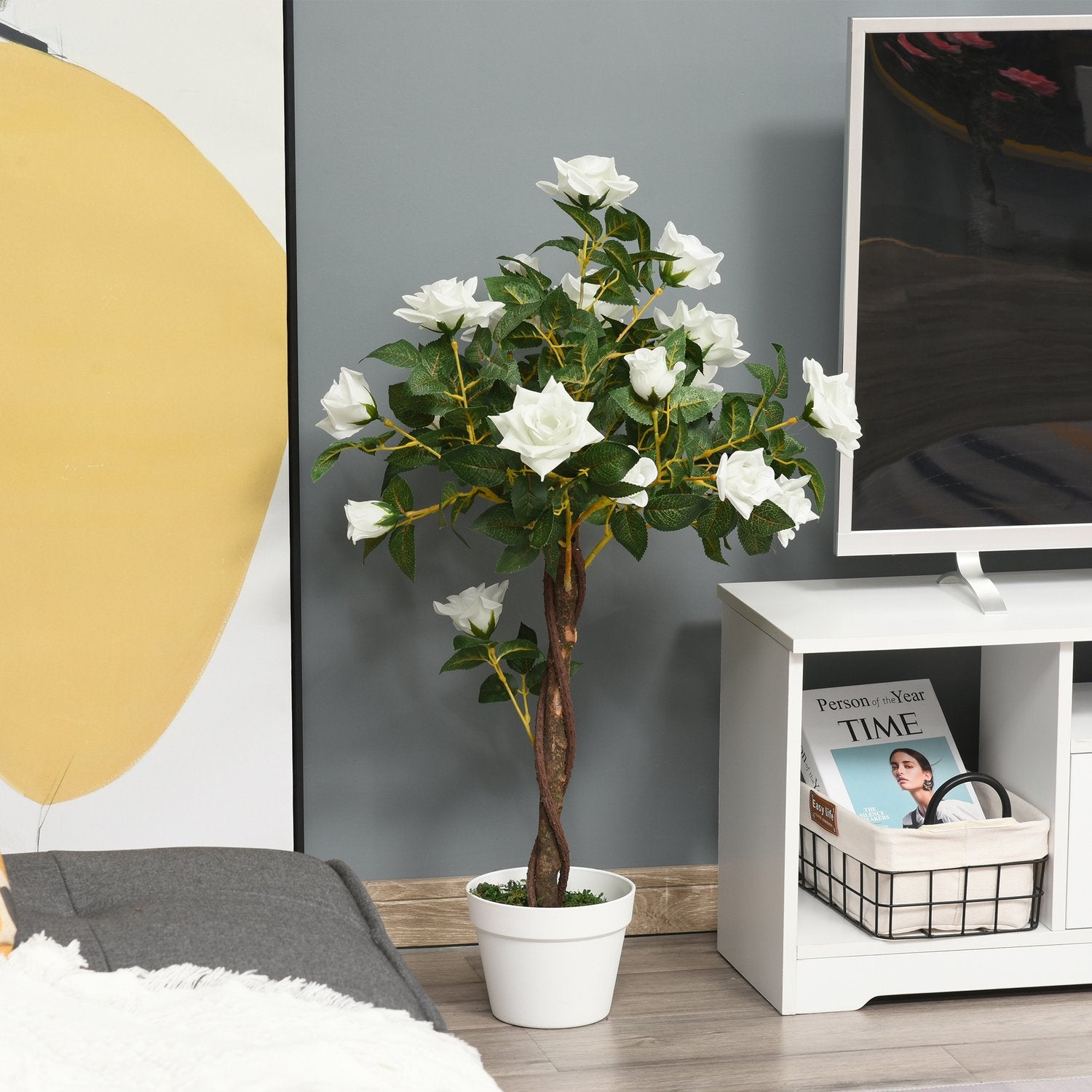 Velký 90cm umělý růžový strom v květináči pro domácí dekoraci