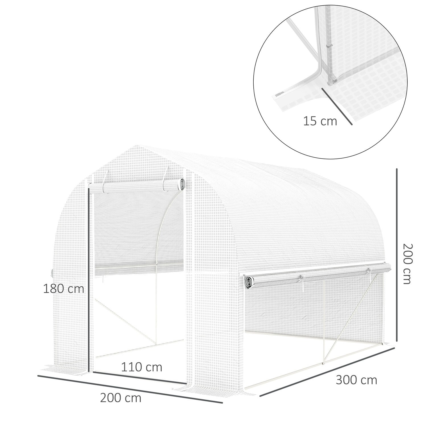 Stort filmväxthus, 3x2x2m, UV-beständigt, upprullbara sidor