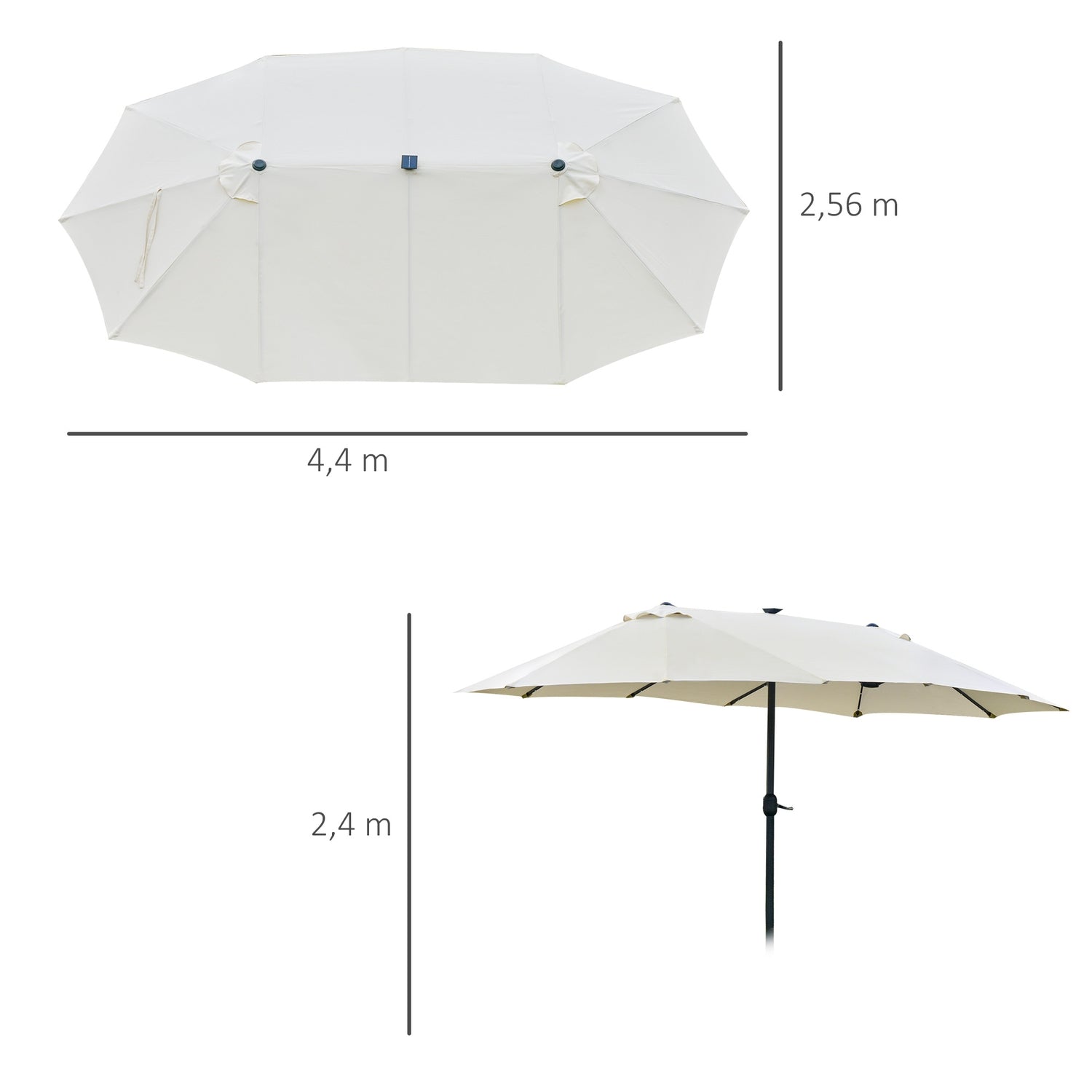 Stort ovalt trädgårdsparasoll – 440x260cm, LED, Krämvit