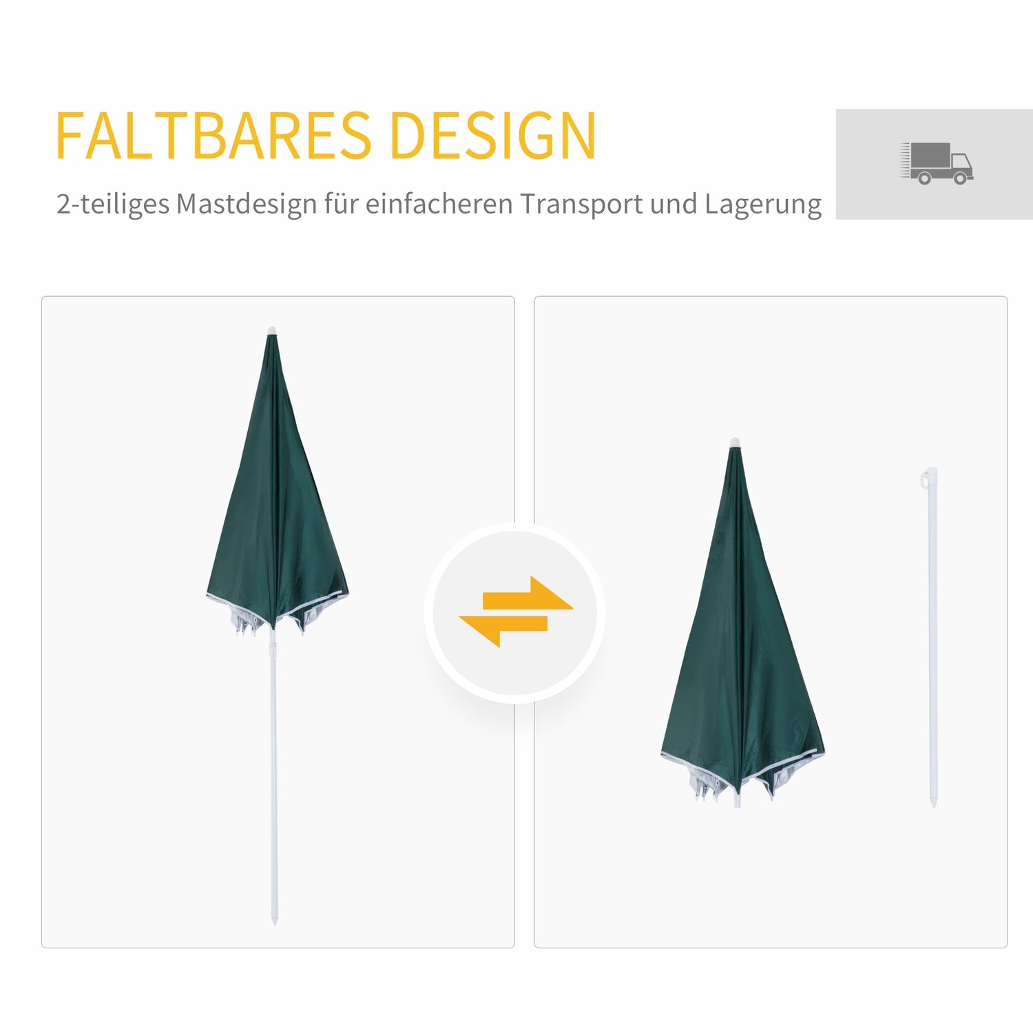 Strandparaply sidovägg, mörkgrön polyester, 2,2m