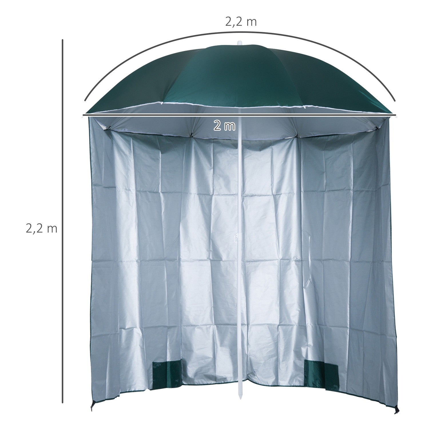 Strandparaply sidovägg, mörkgrön polyester, 2,2m