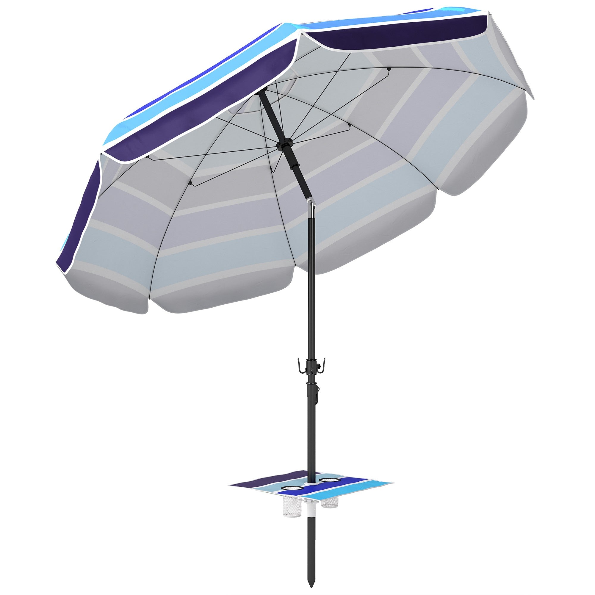 Strandparasoll med bord, UV30+, justerbar lutning