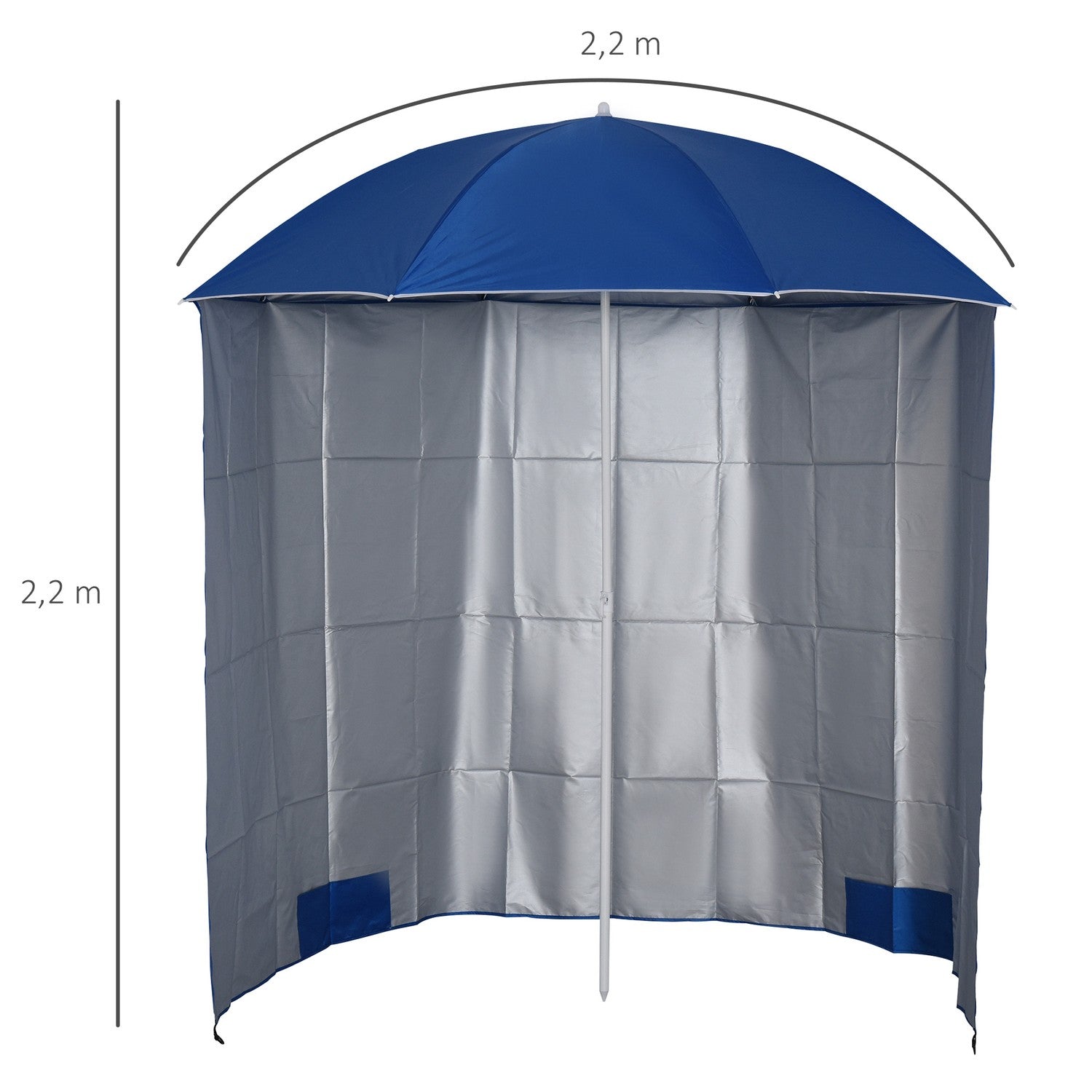 Strandparasoll med sidovägg, blå polyester, 2,2m