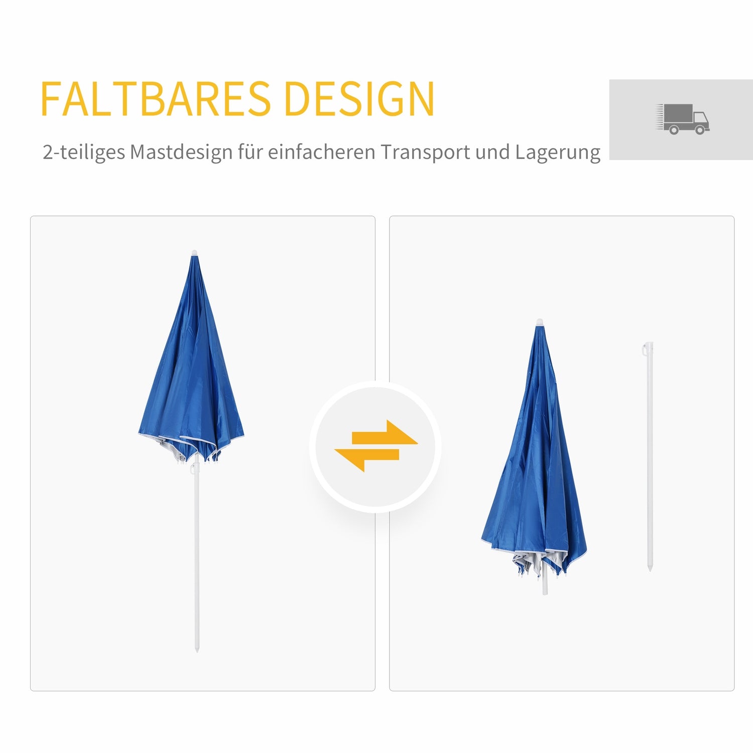 Strandparasoll med sidovägg, blå polyester, 2,2m