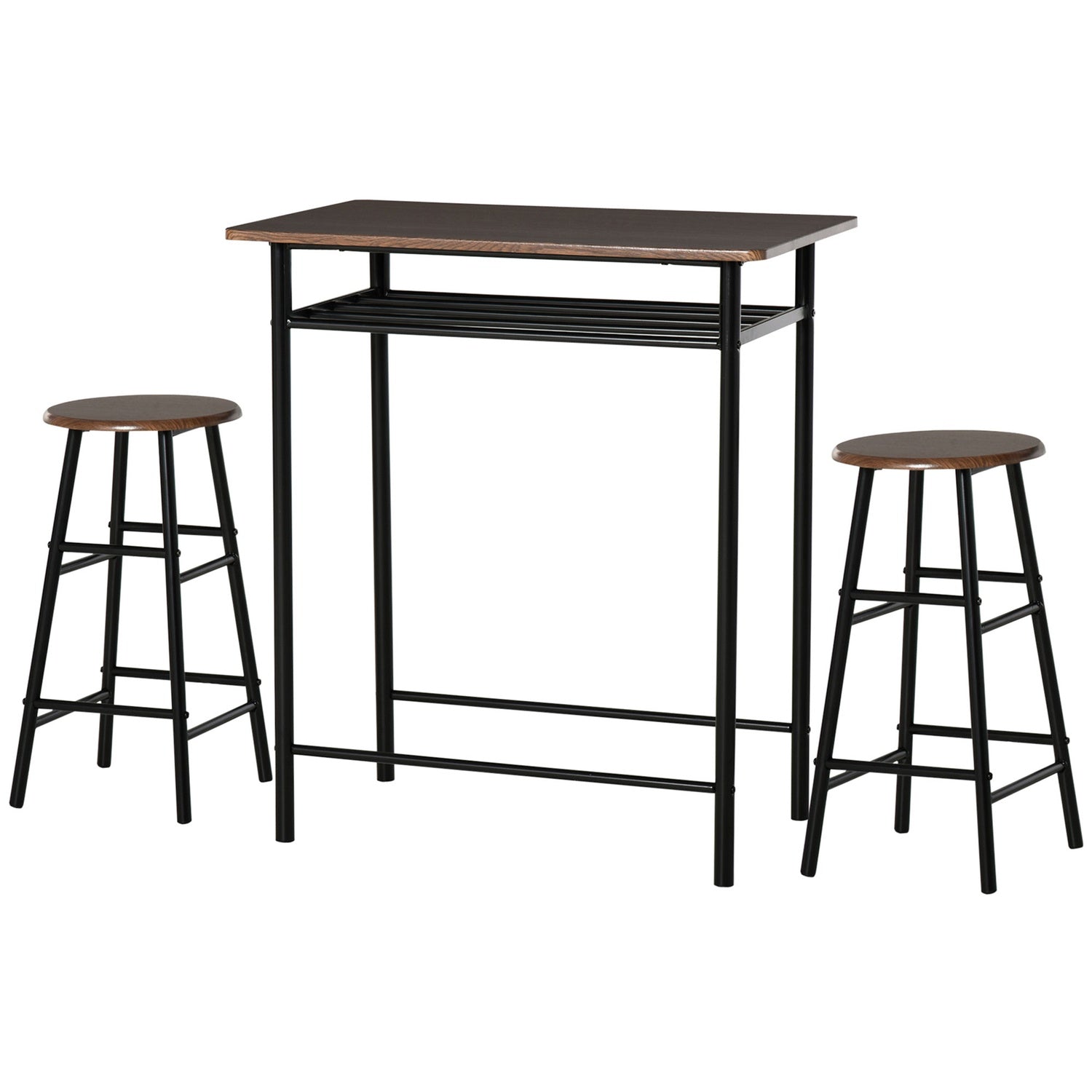 Svart Barbordsset med pallar & förvaring, 80x50x90 cm
