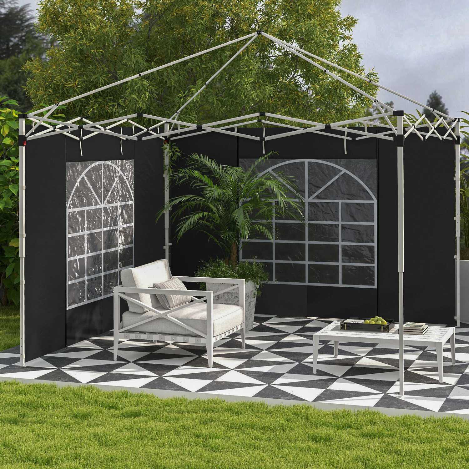 Černé vodotěsné boční panely k altánu – 3x3/3x6 m, ochrana proti větru