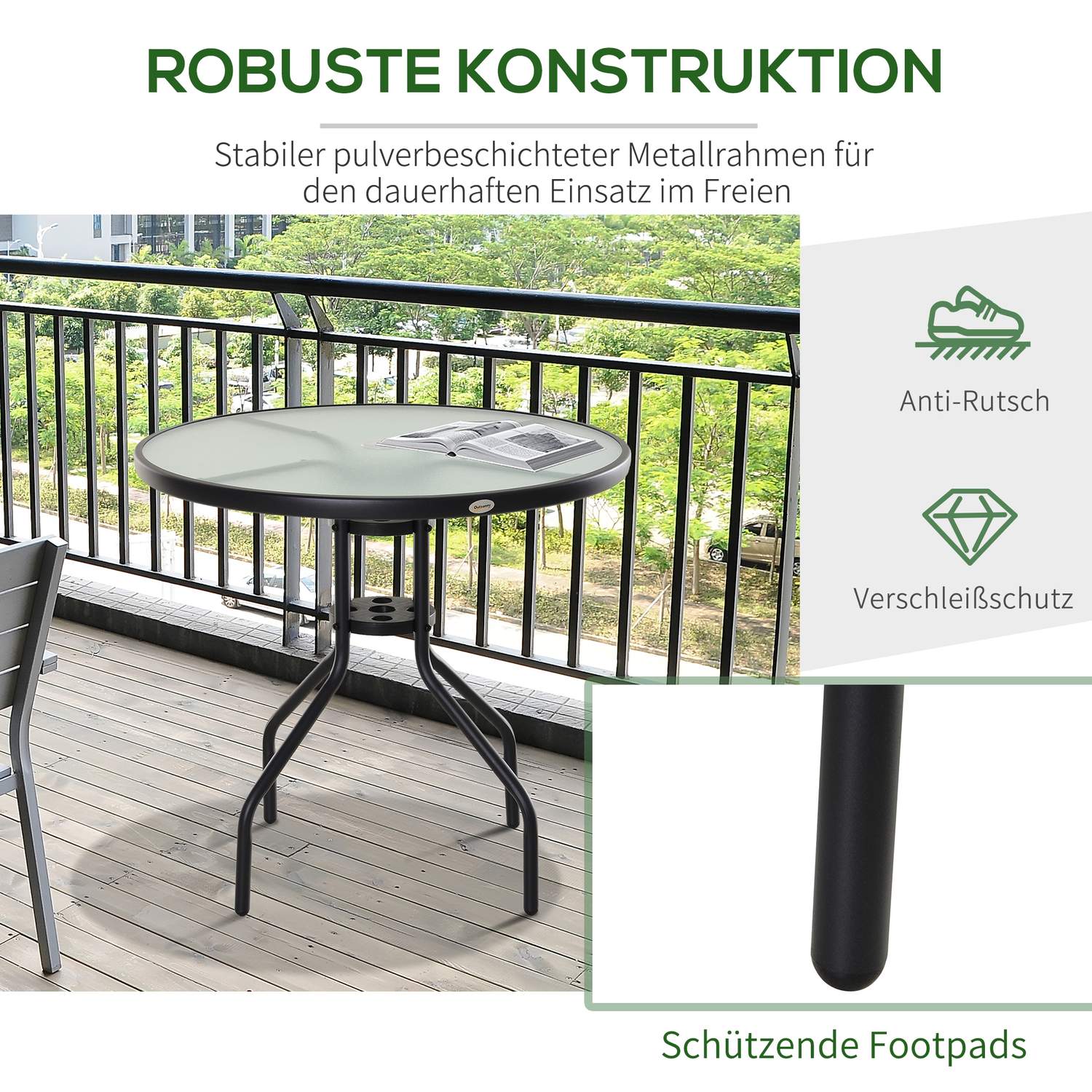 Svart bistrobord – Skiva i härdat glas, 80 cm diameter