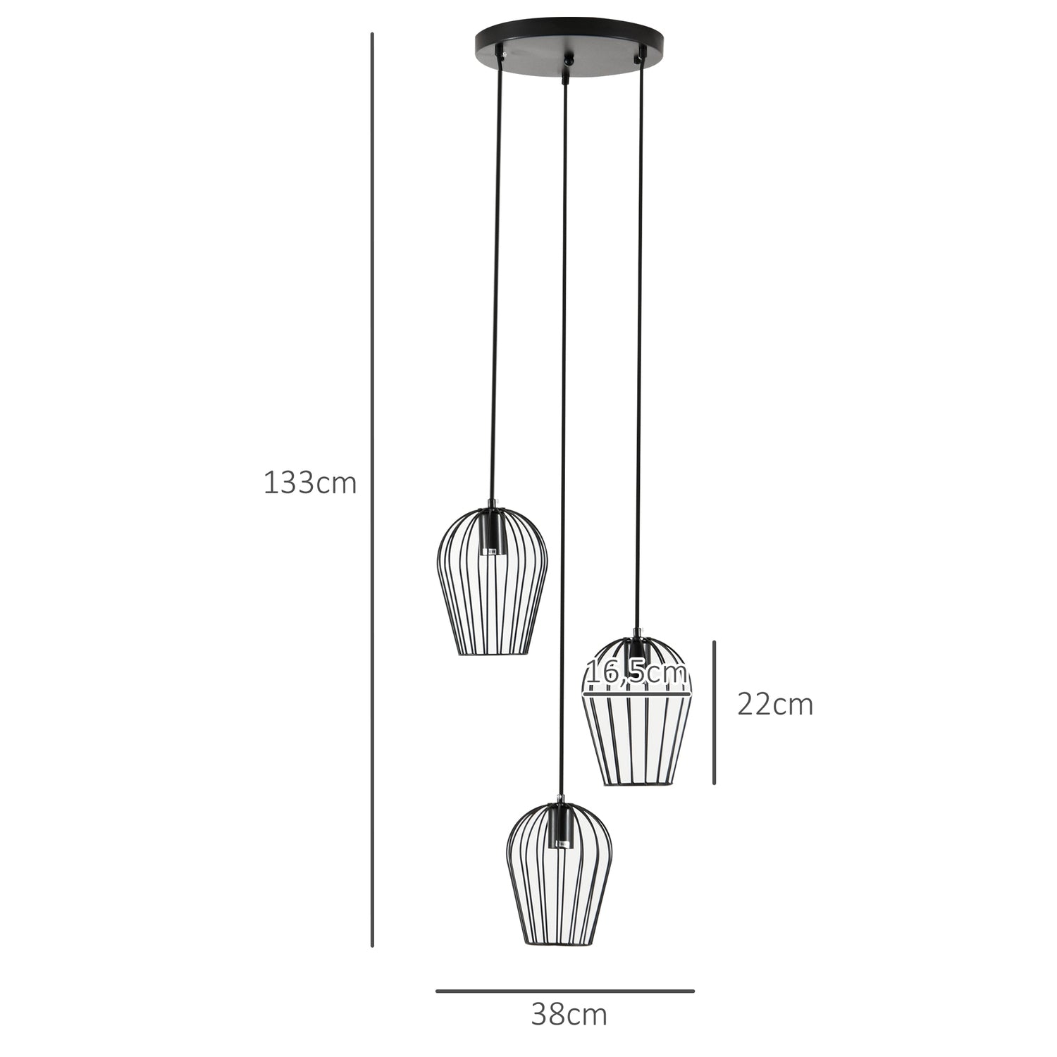 Svart metall taklampa – modern geometrisk design, Ø38x145 cm