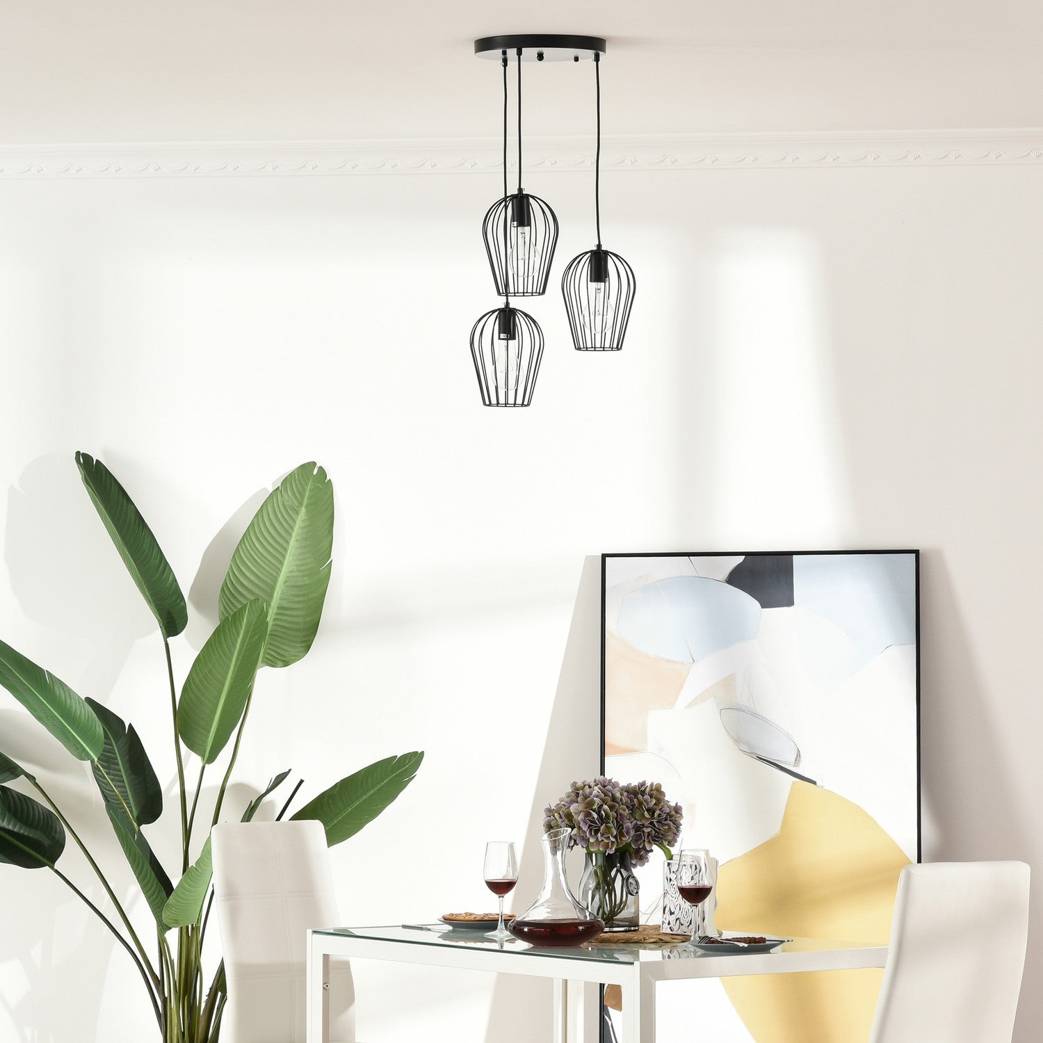 Svart metall taklampa – modern geometrisk design, Ø38x145 cm