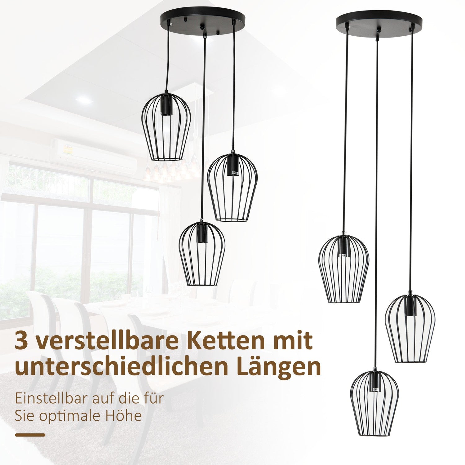 Svart metall taklampa – modern geometrisk design, Ø38x145 cm