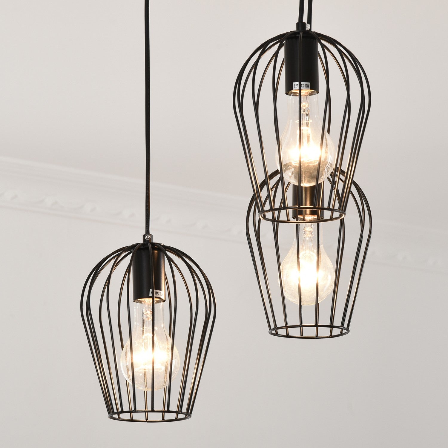 Svart metall taklampa – modern geometrisk design, Ø38x145 cm