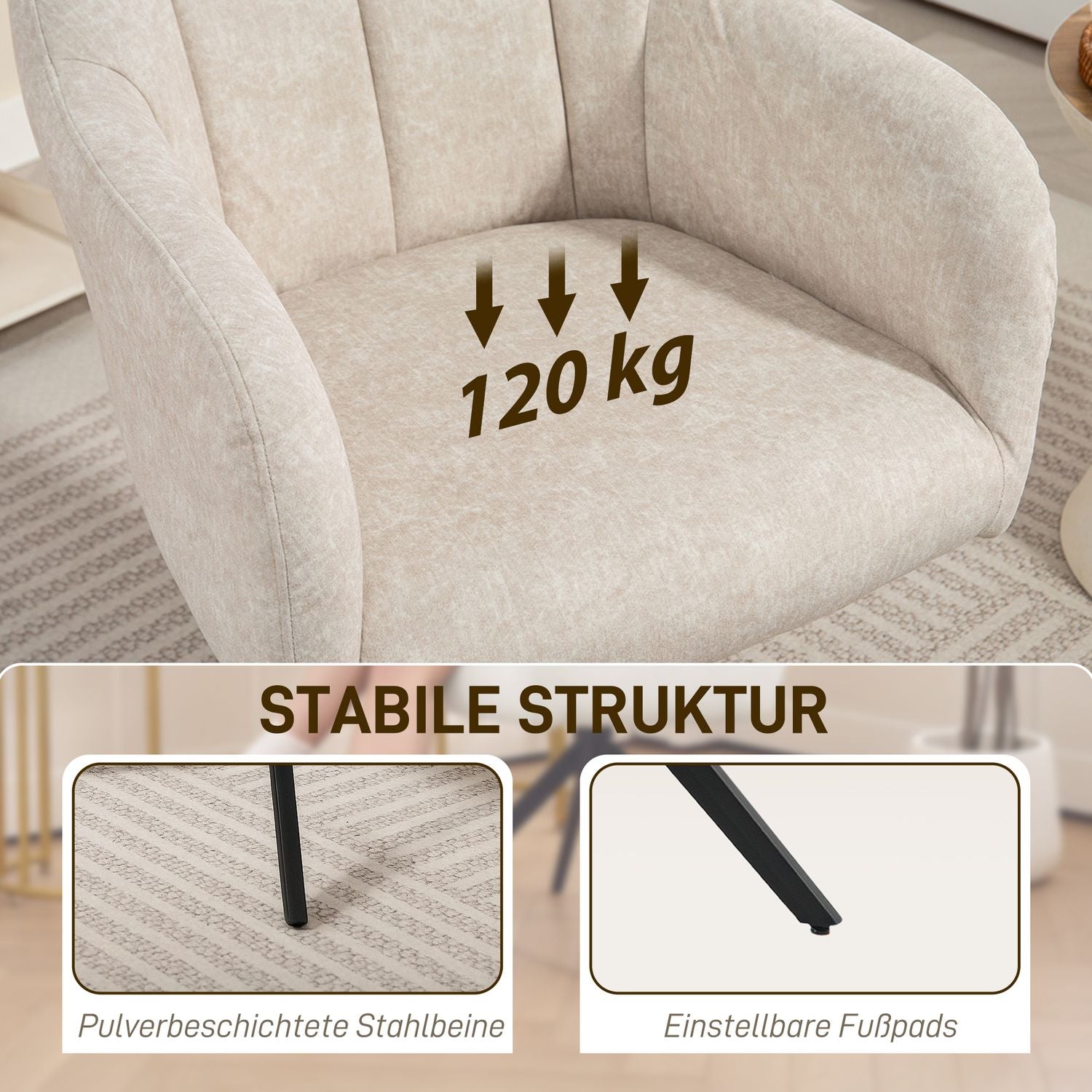 Swivel Accent Stol, Tygklädsel, Stålben, Beige