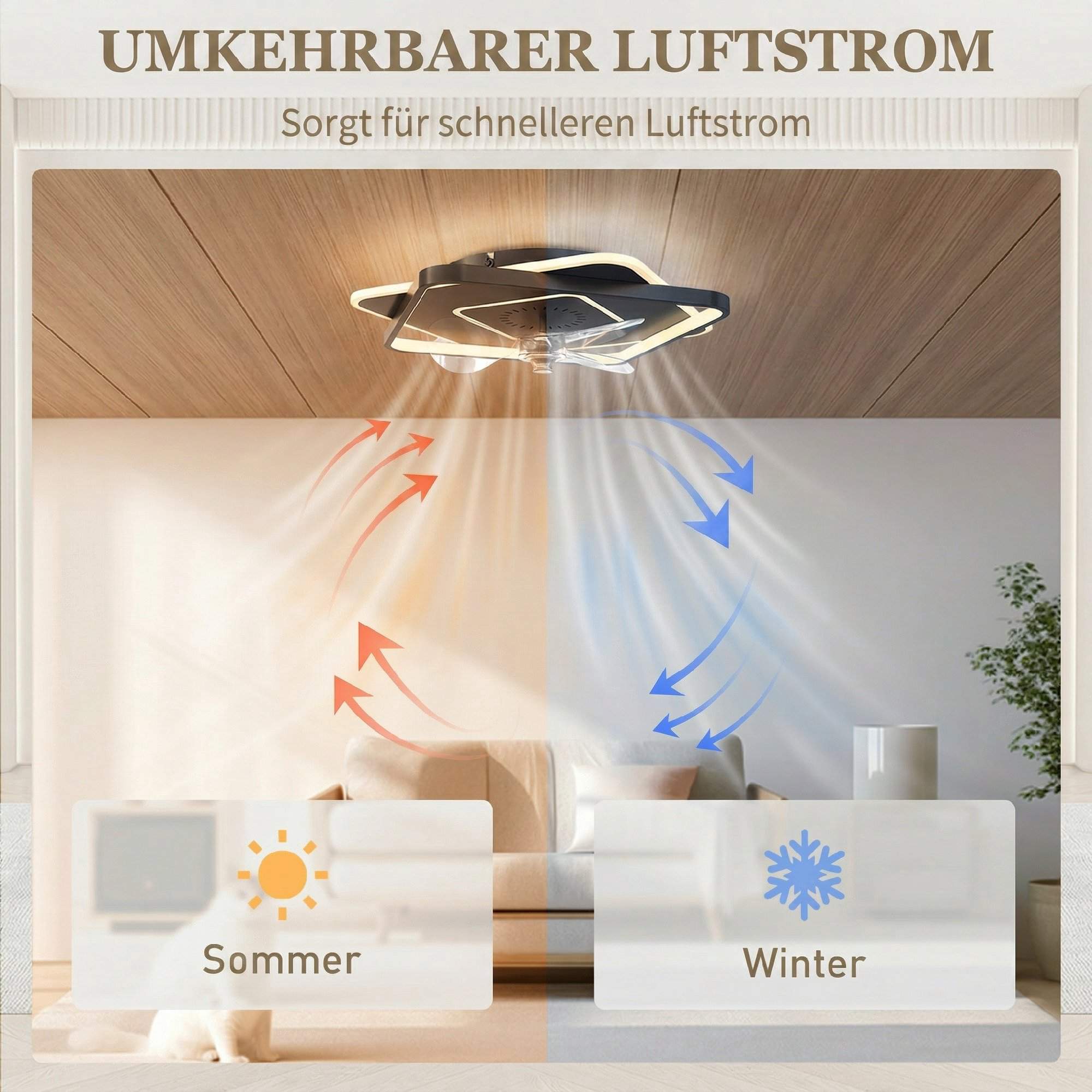 Takfläkt med belysning, fjärrkontroll, 6 hastigheter, 3 färger