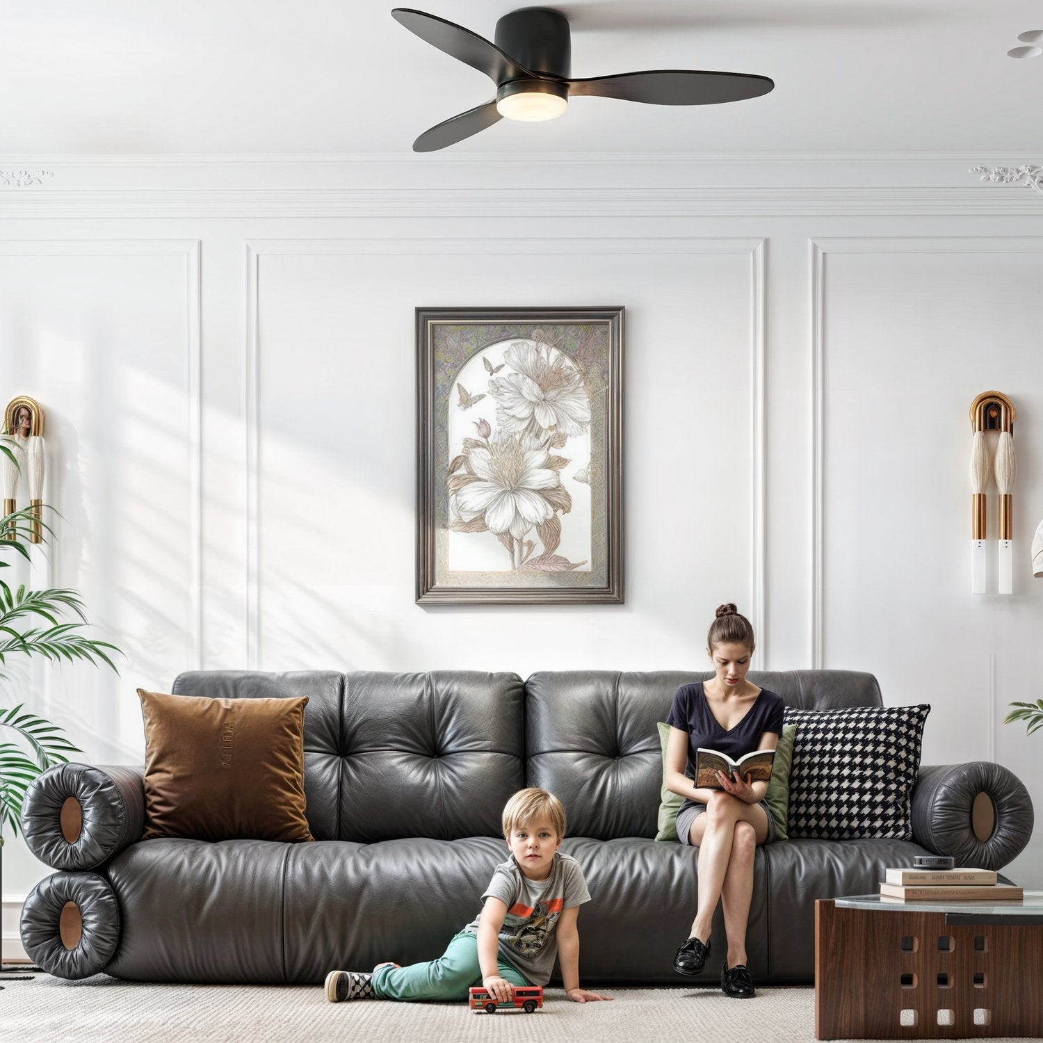 Stropní ventilátor se světlem, dálkovým ovládáním a časovačem – 115 cm, 6 rychlostí