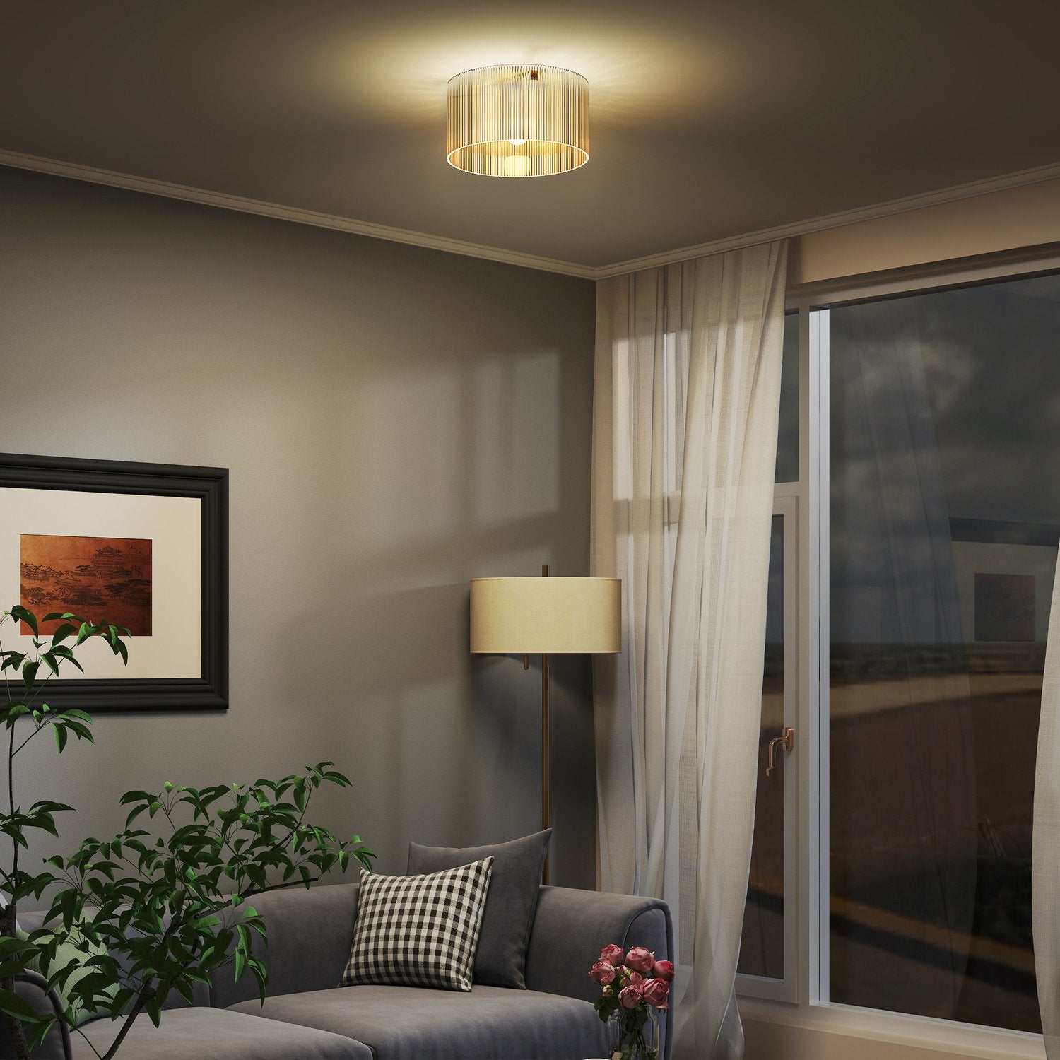 Taklampa med lampskärm i akryl, metall, halogen och LED-kompatibel