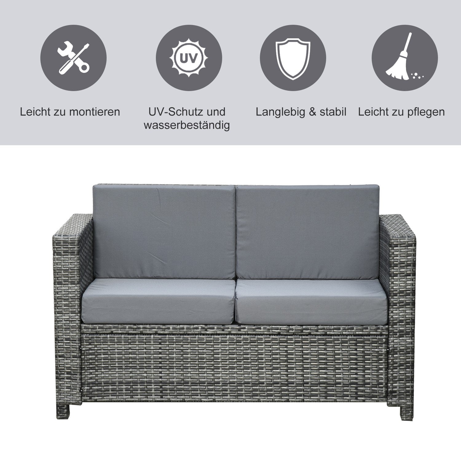 Terrass & Balkongkudde - Metall & Polyester, 130x70x80 cm