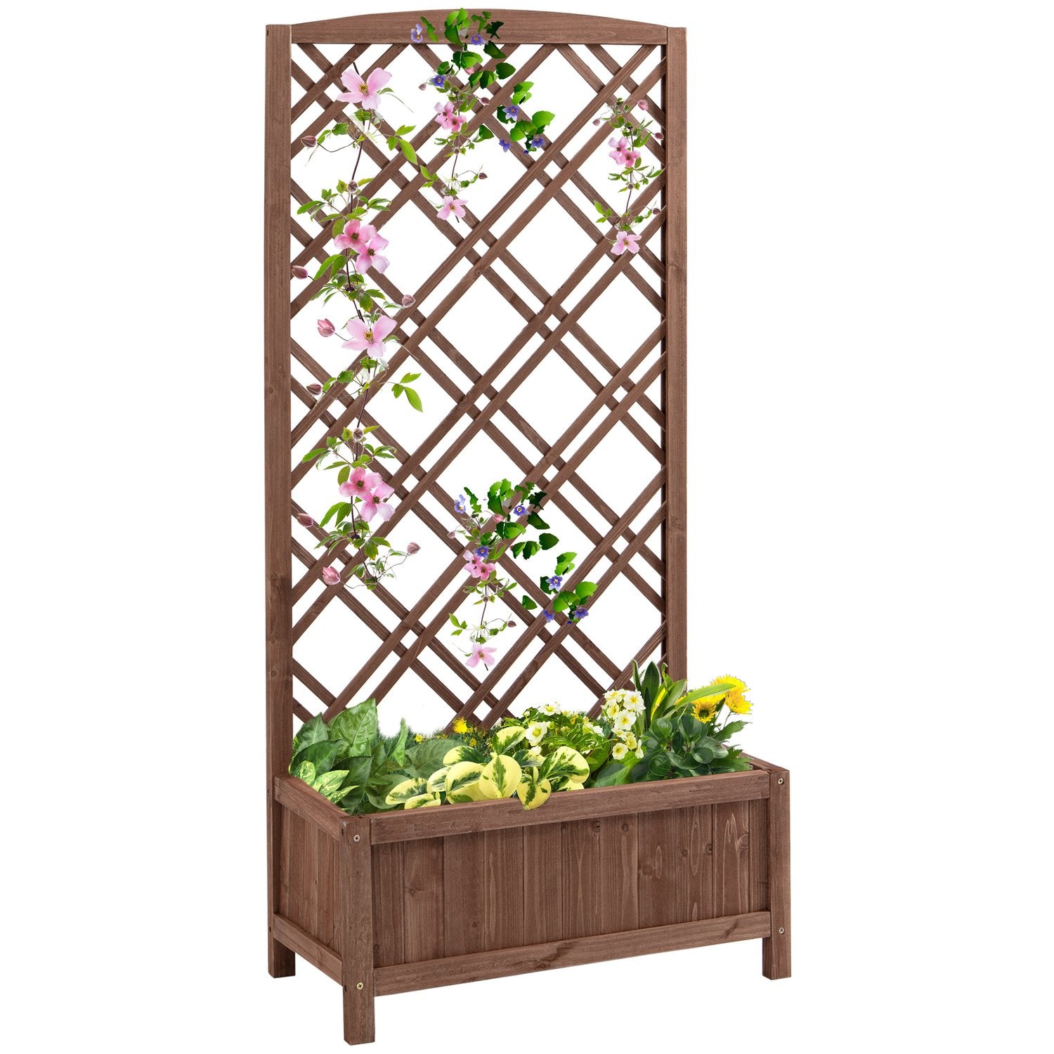 Trä Växtlåda Blomsterställ Med Spaljé, Gul, 60x30x123 Cm