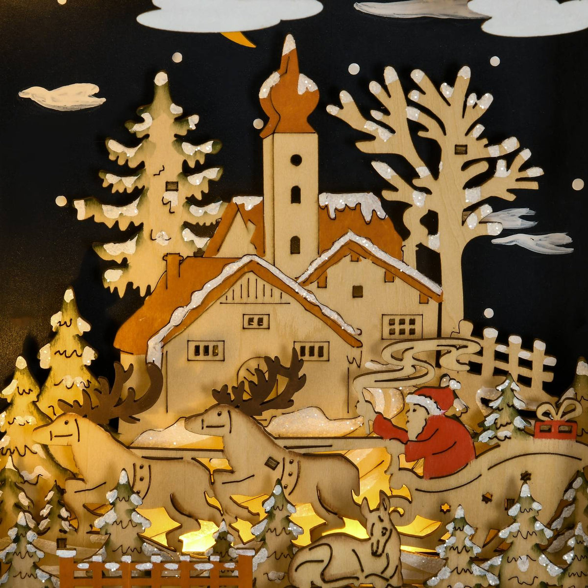 Dřevěný adventní kalendář s LED světly, 24denní odpočítávání