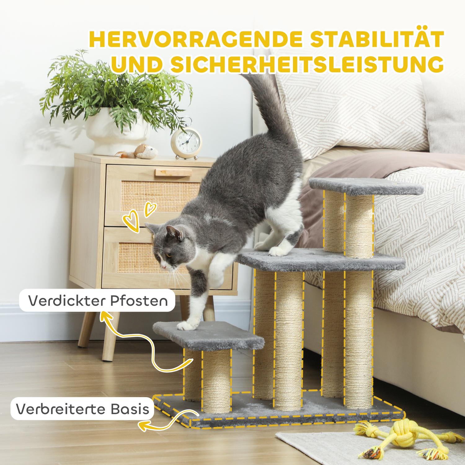 Trappa för husdjur, 3 steg, 54 cm, klösträd i sisal