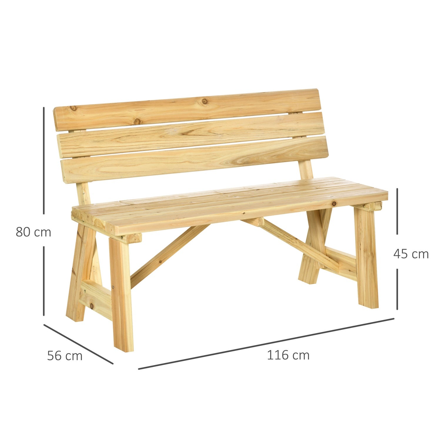 Trädgårdsbänk 2-sits med ryggstöd, kapacitet 220 kg