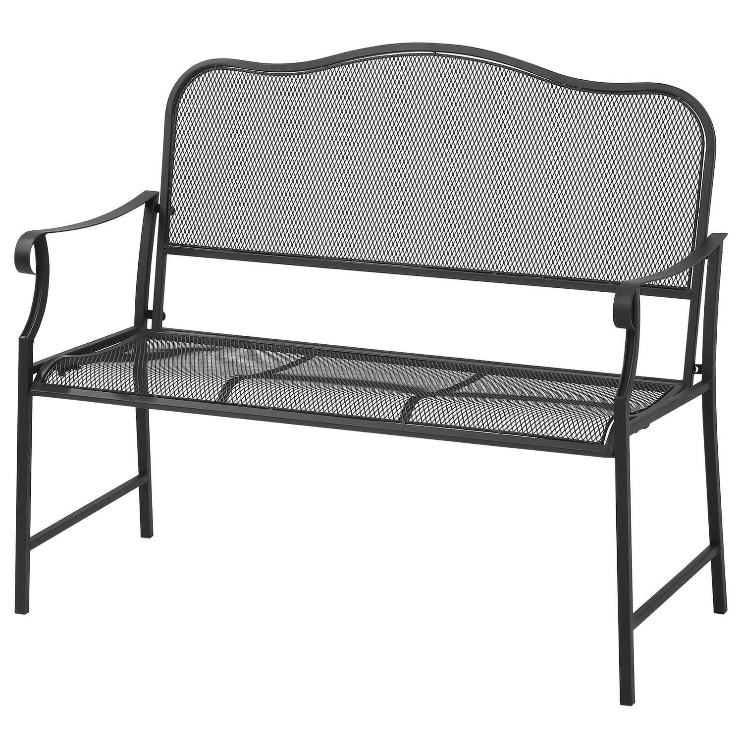 Trädgårdsbänk i metall, 2-sits, svart, kapacitet 220 kg