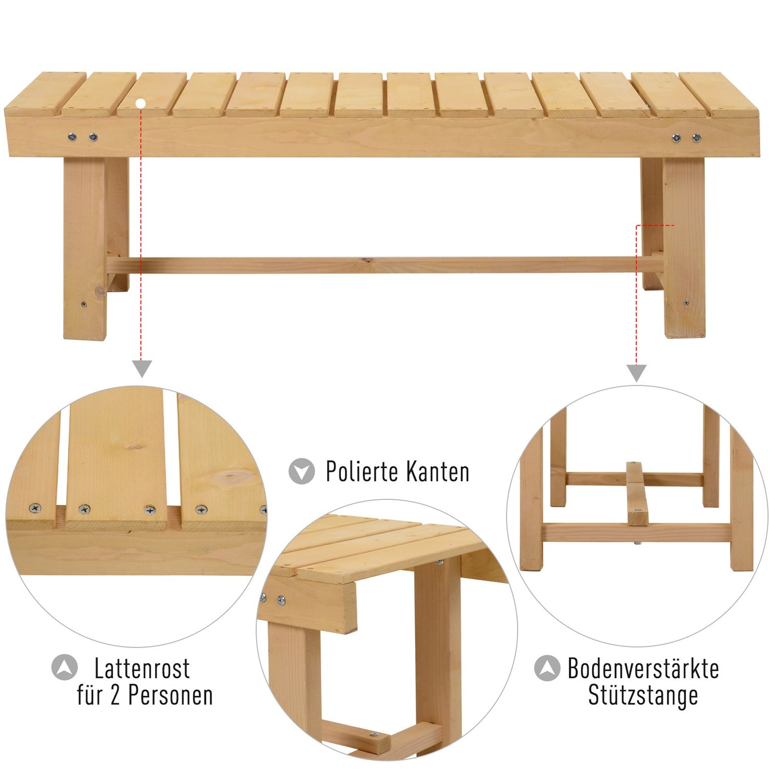 Trädgårdsbänk, massivt trä, rustik, 2-sits, naturlig finish