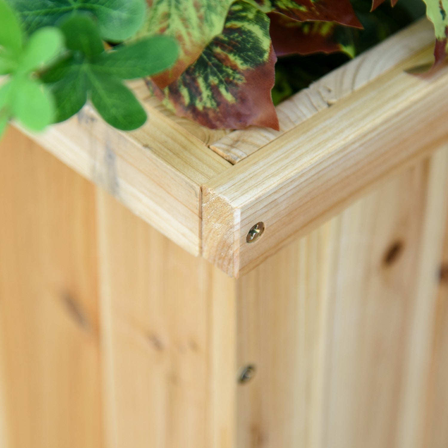 Trädgårdsbänk med dubbla planteringar, naturlig finish