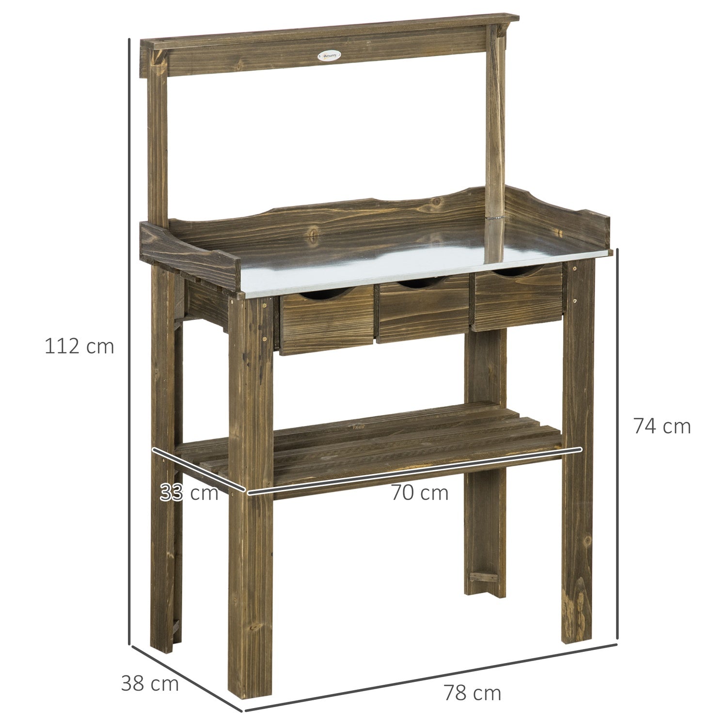 Trädgårdsbord med 3 lådor & krokar, 78x38x112 cm