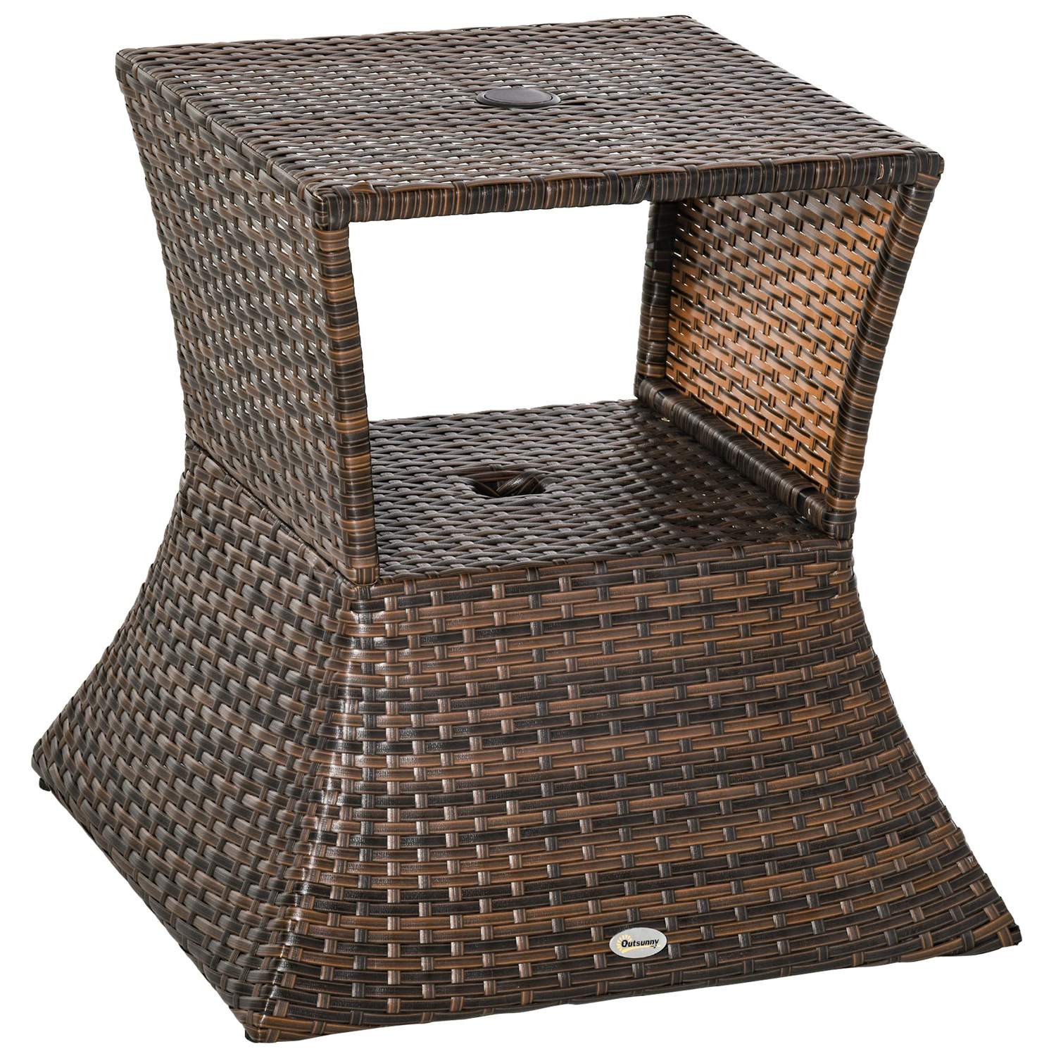 Trädgårdsbord med parasollställ – Polyrattan, Brun, 54x54x55 cm