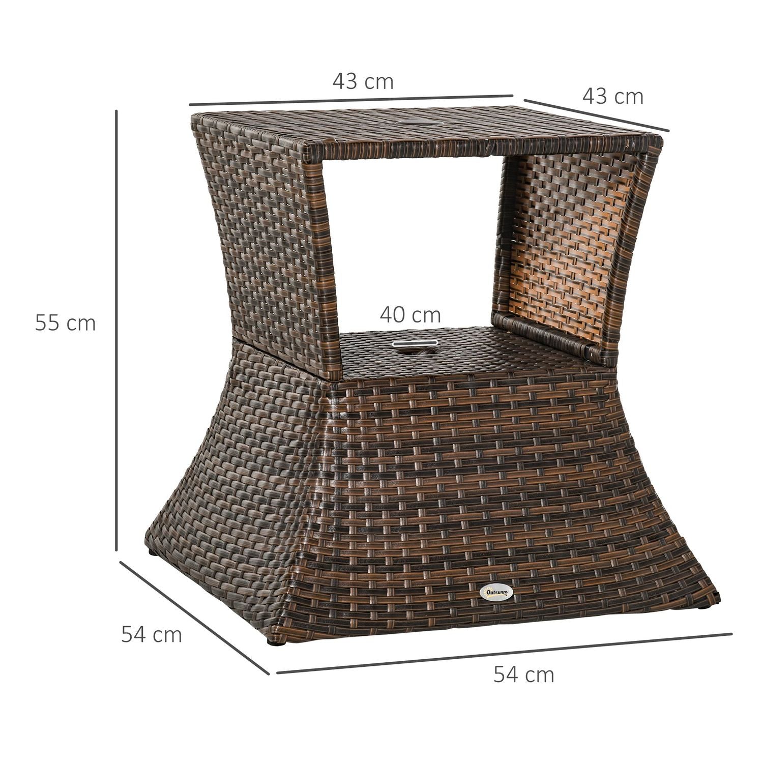 Trädgårdsbord med parasollställ – Polyrattan, Brun, 54x54x55 cm