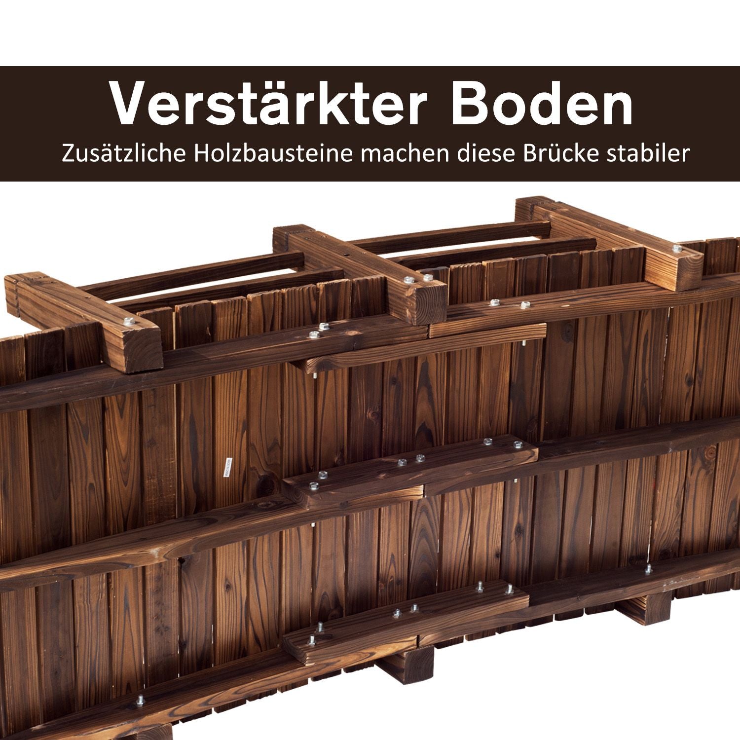 Trädgårdsbro med räcken, mörkbrun gran, 152 x 67 cm