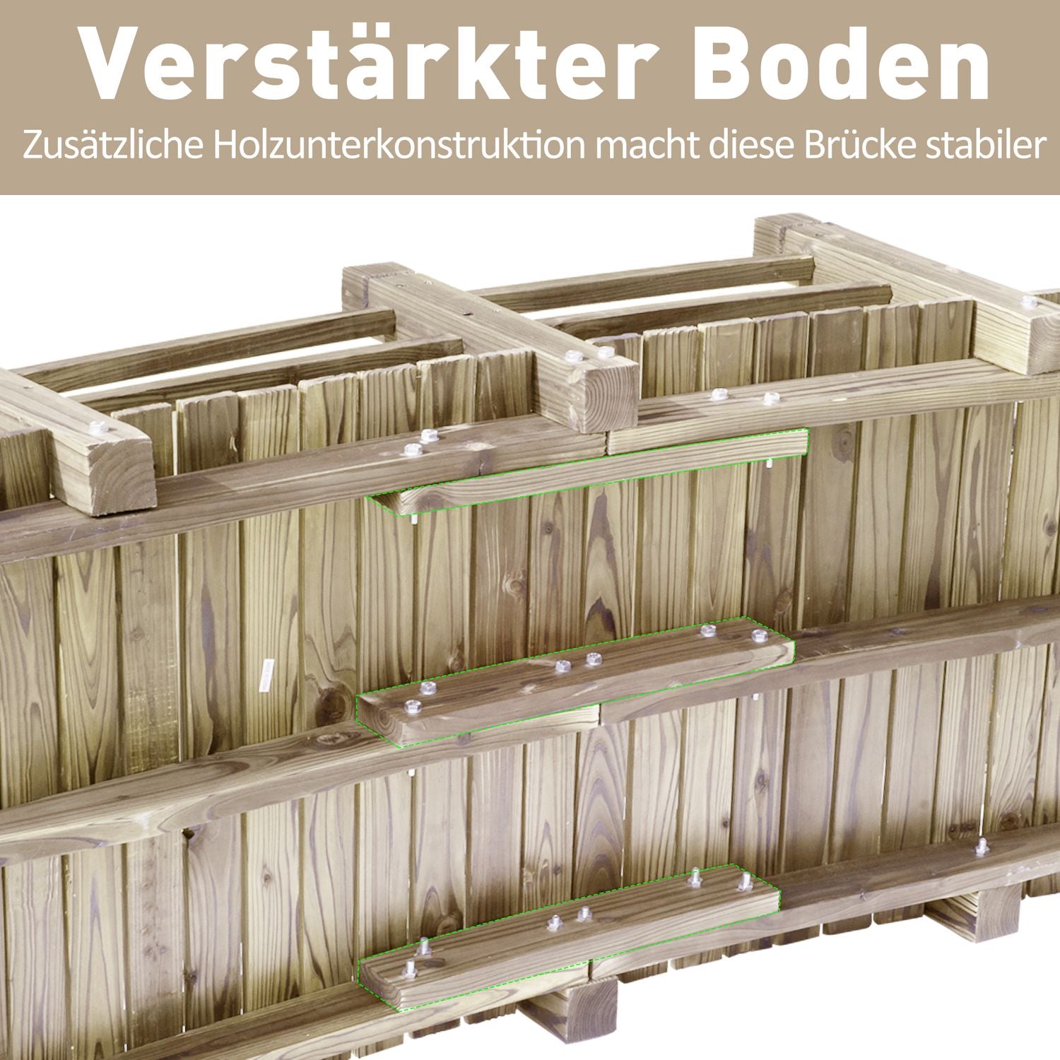 Trädgårdsbro med räcken, stöder 180 kg