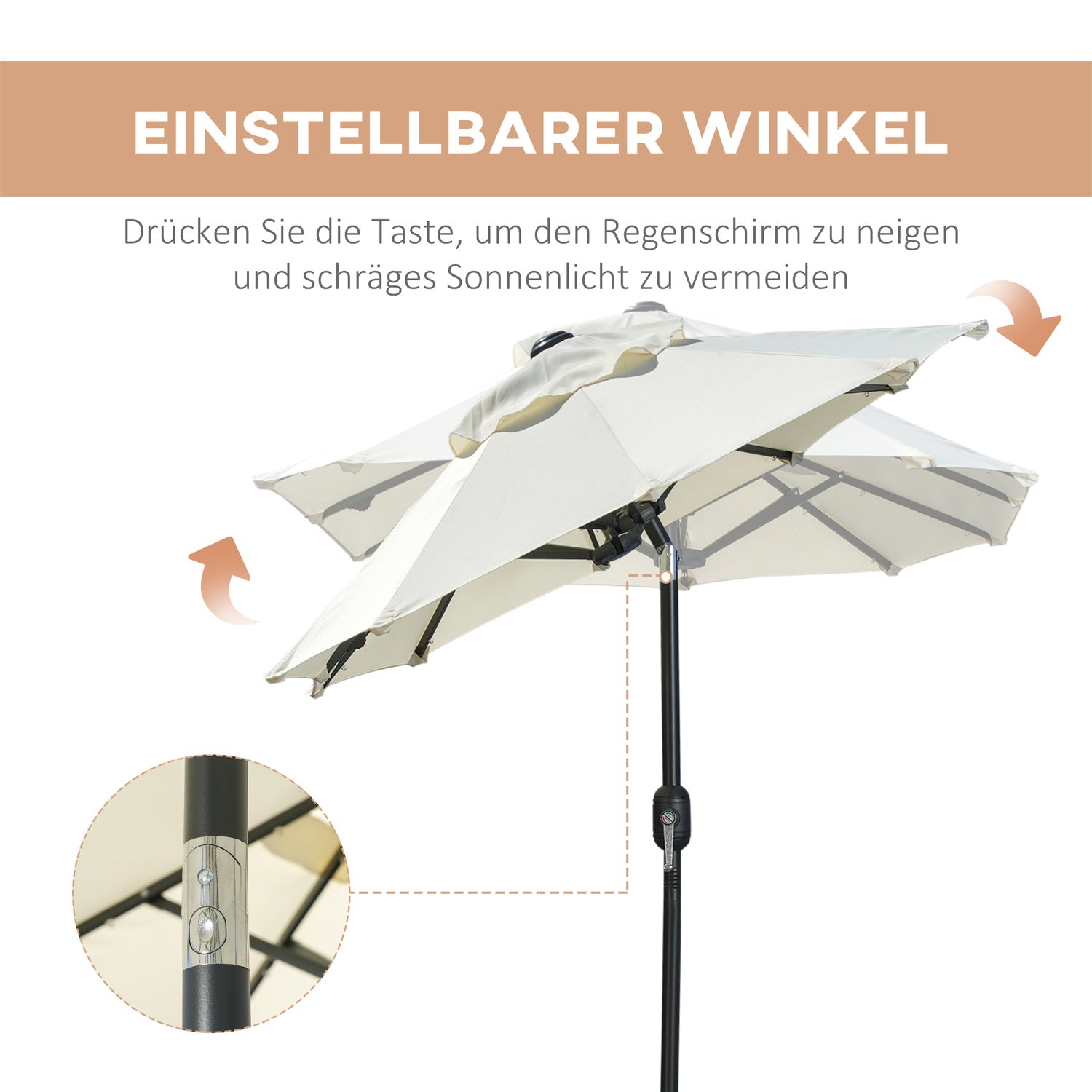 Trädgårdsdubbelparasoll med LED & justerbar lutning, Beige